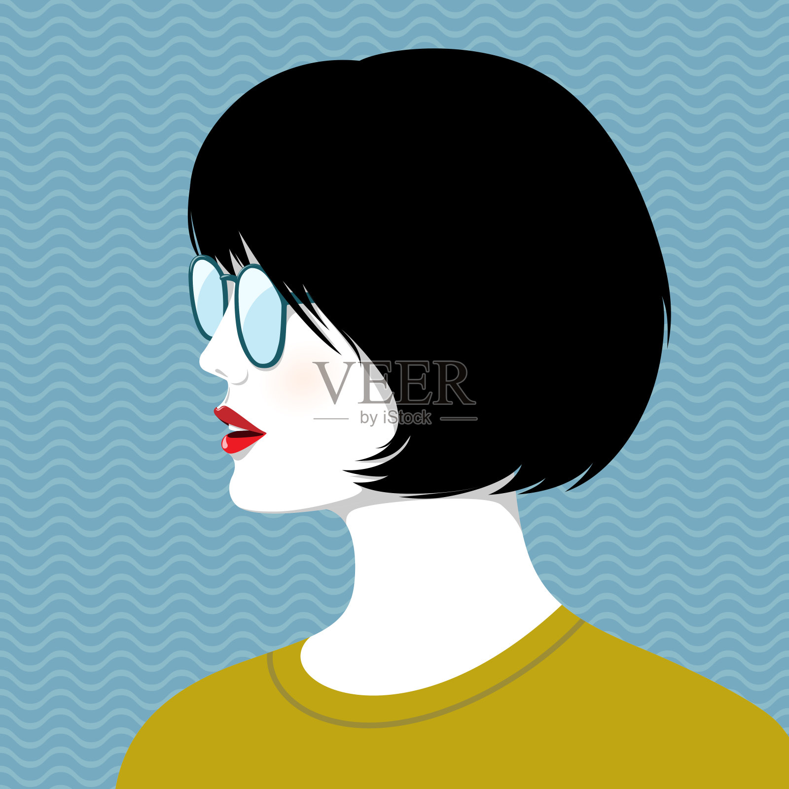 戴眼镜的漂亮年轻女人插画图片素材