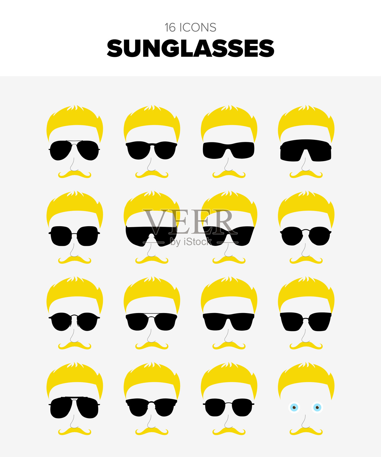 各种形状、形式和大小的太阳镜设计元素图片