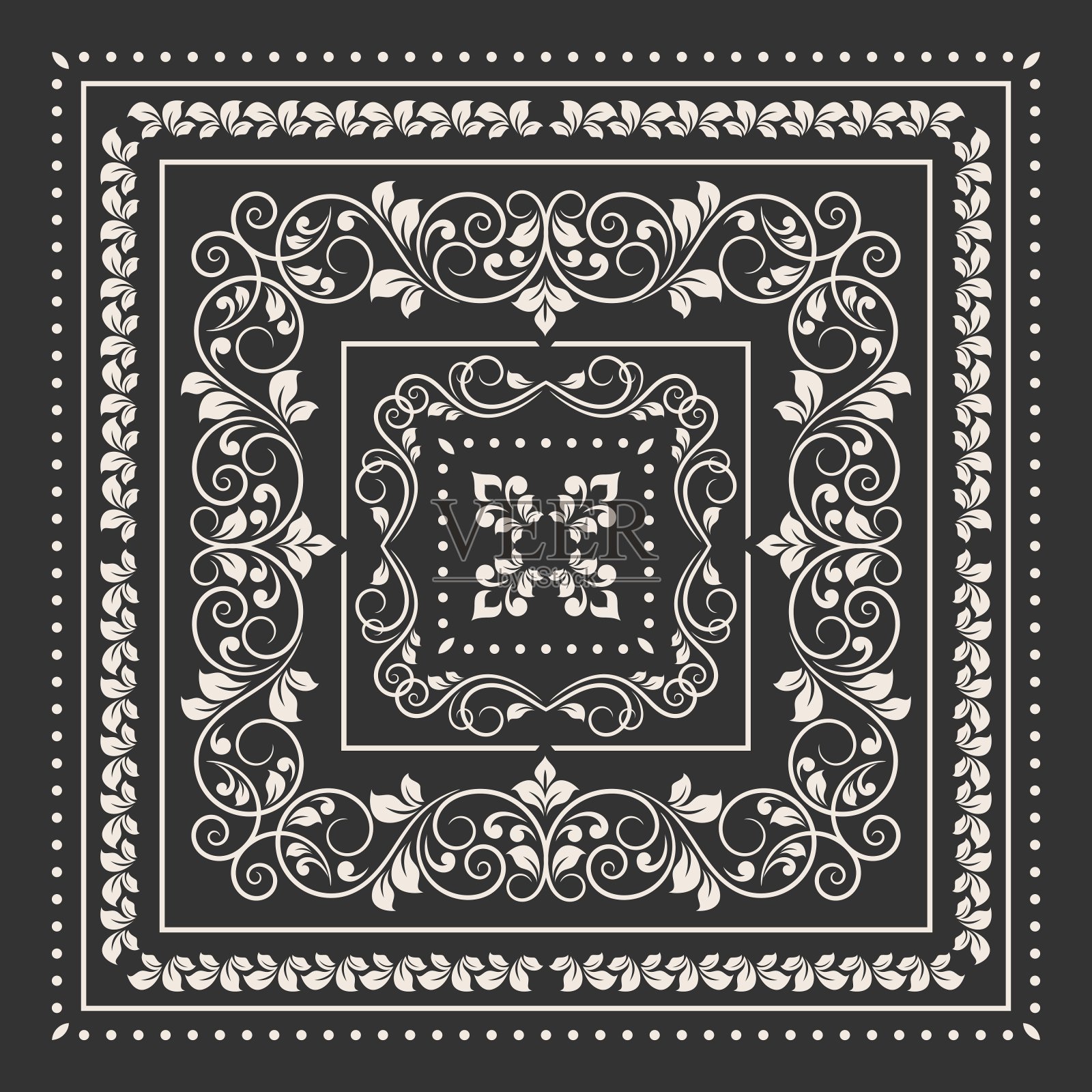 方形框架设置模板。带有复古装饰的手帕插画图片素材