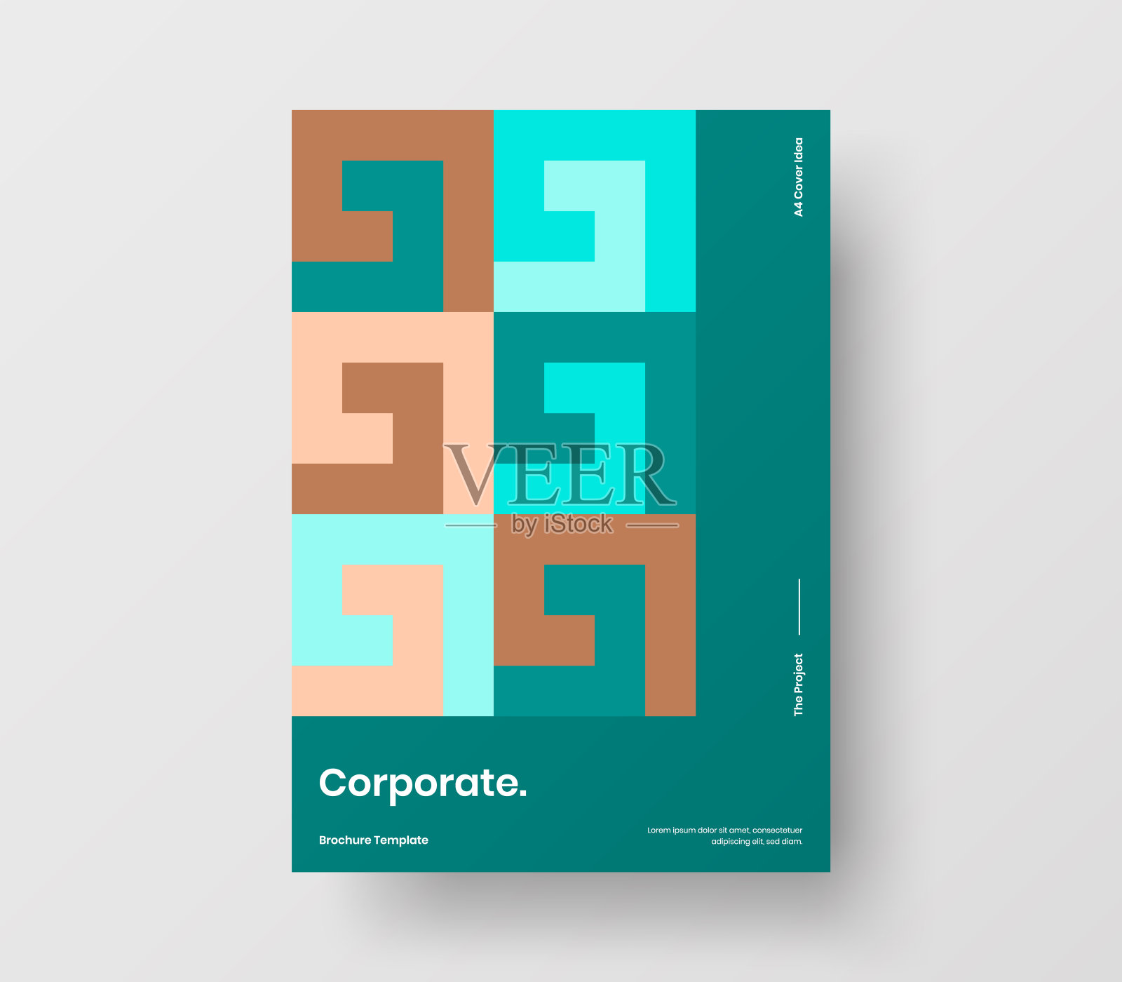 惊人的业务表示向量A4垂直方向的首页模拟。现代企业报表封面抽象几何插图设计布局。公司身份手册模板。设计模板素材