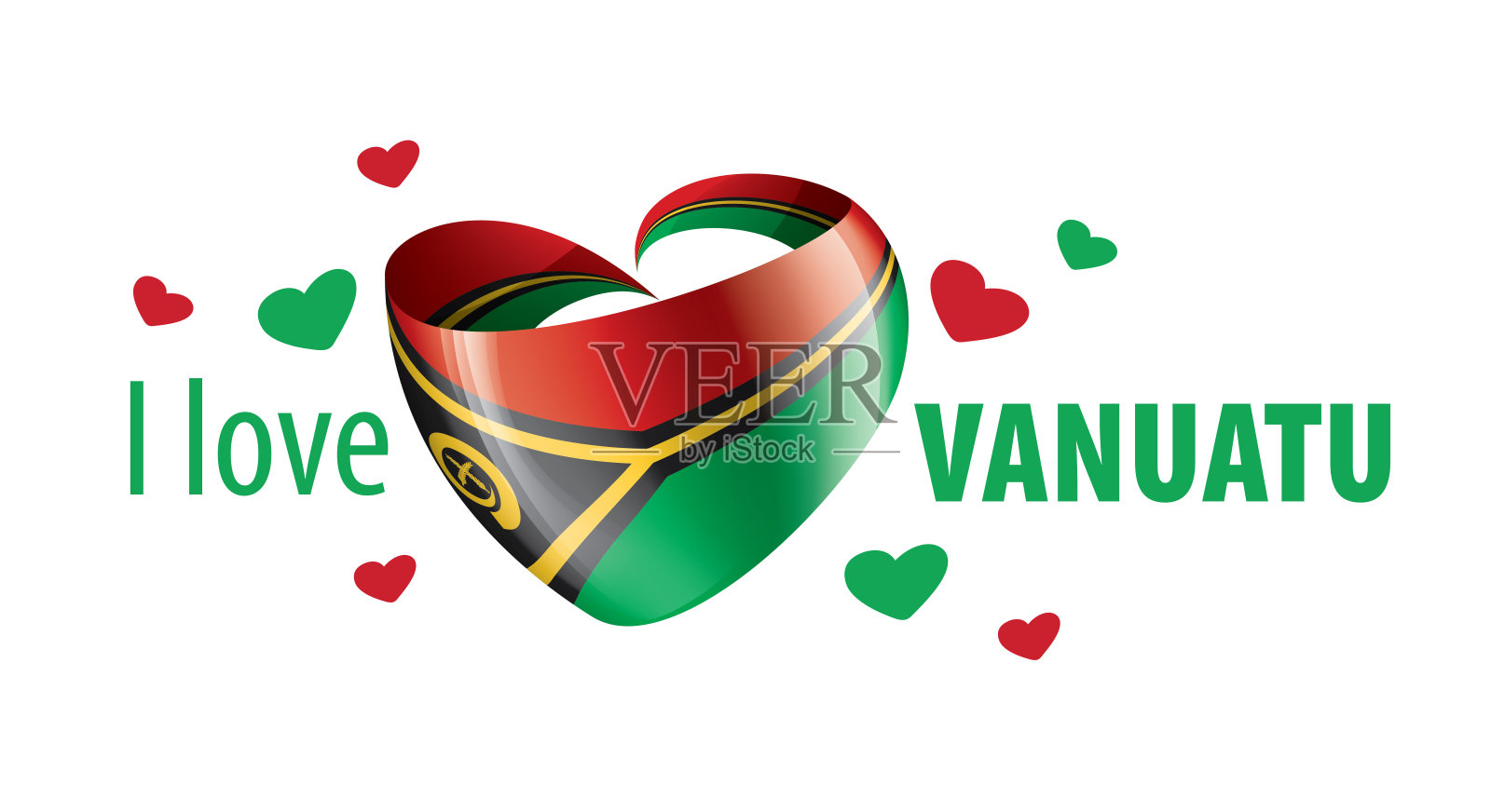 瓦努阿图国旗呈心形，并刻有“我爱瓦努阿图”字样。矢量图插画图片素材