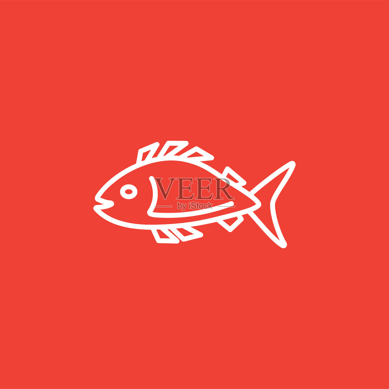 红色背景上的鱼线图标。红色平坦风格矢量插图插画图片素材