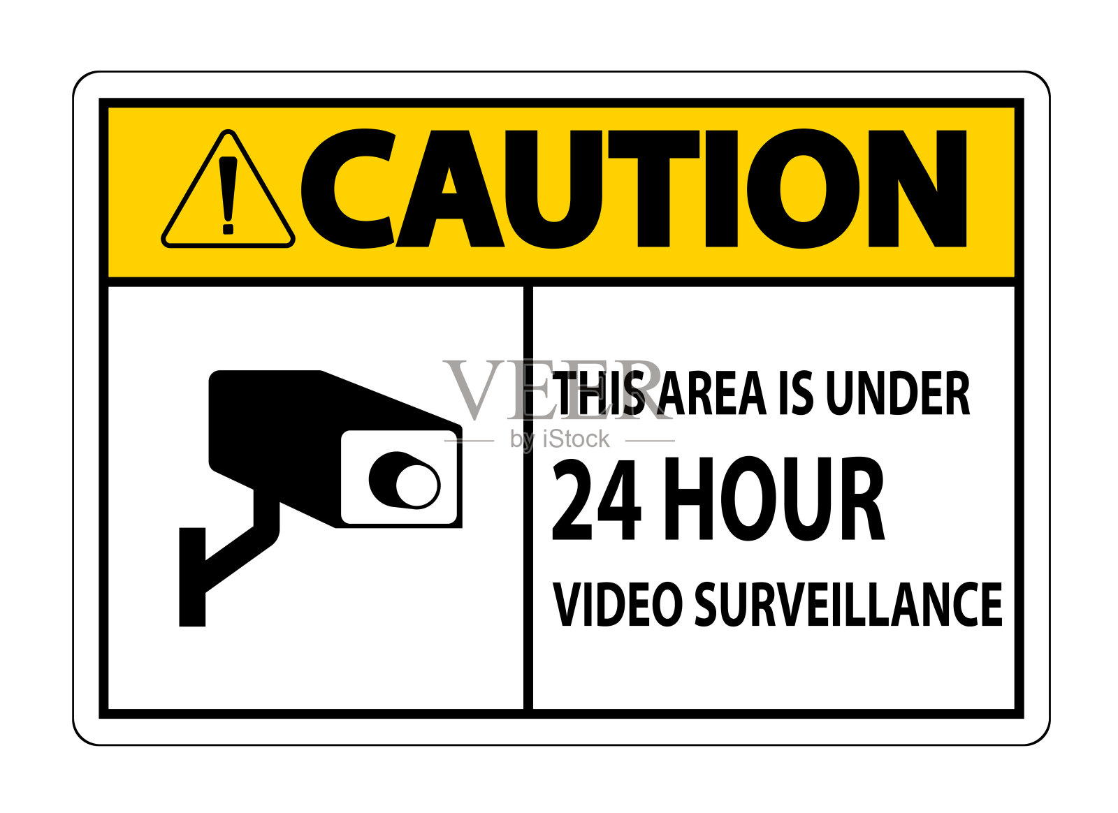 注意此区域在24小时视频监控符号标志隔离在白色背景，矢量插图插画图片素材