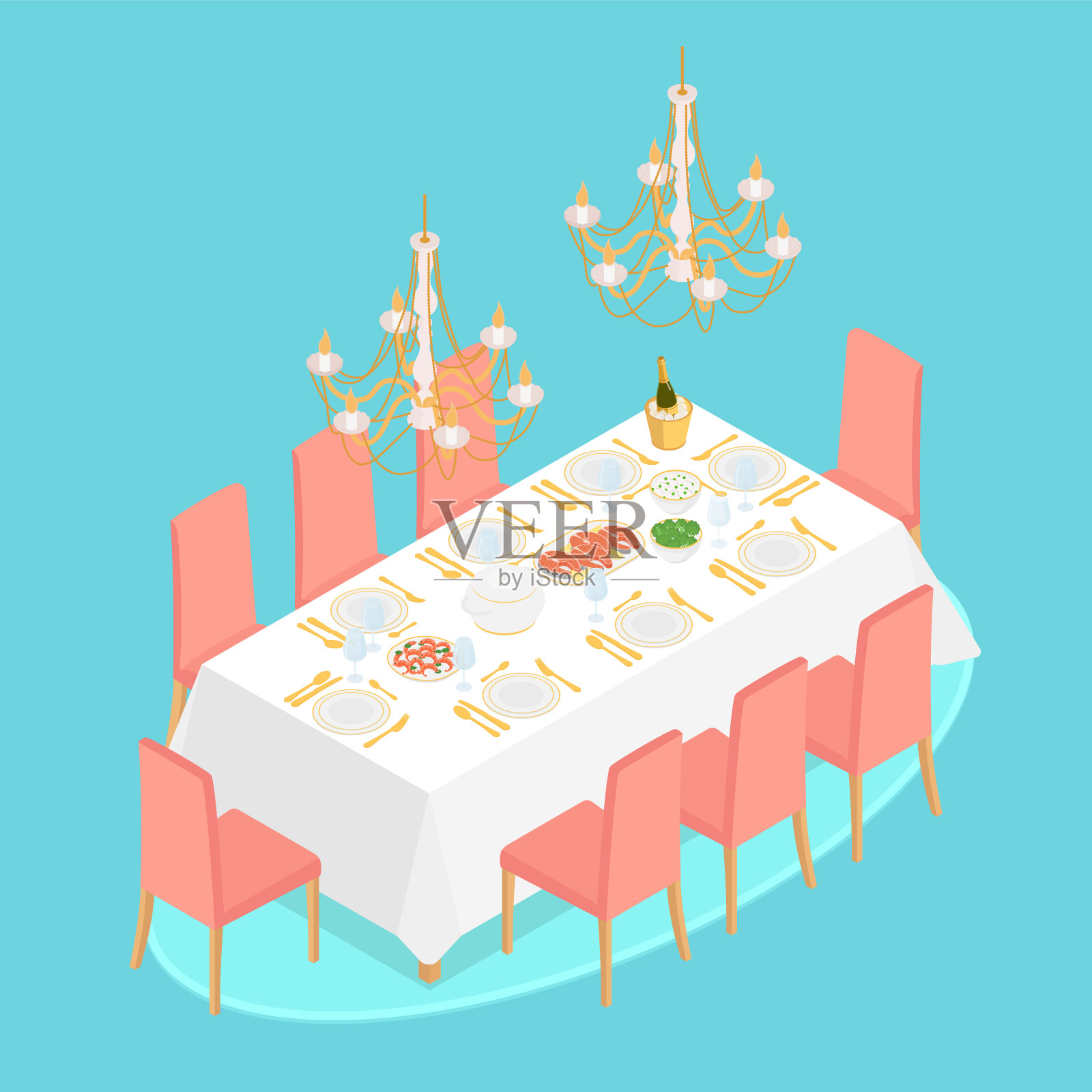 等距豪华餐厅插画图片素材