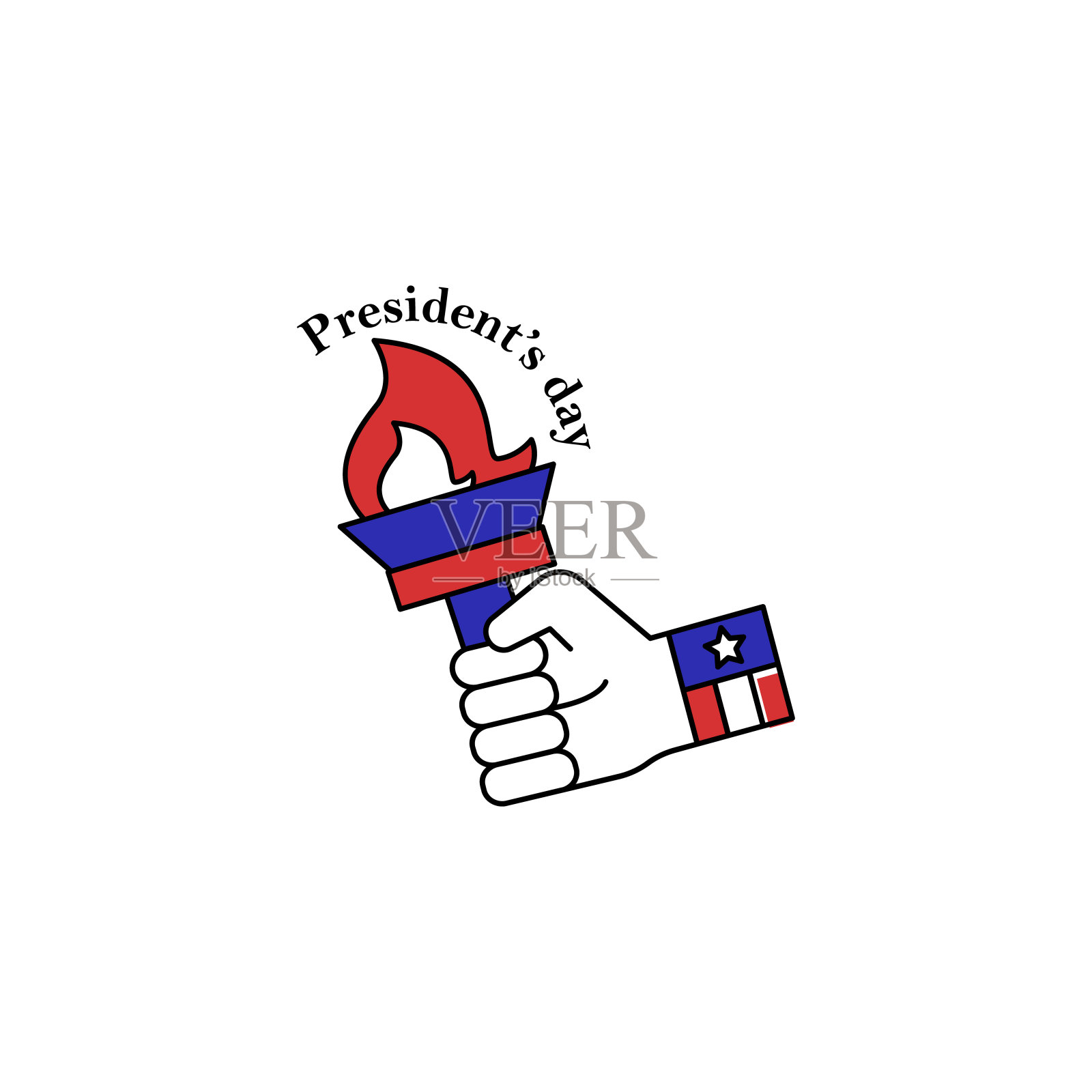 总统日火手图标。简单的线条，轮廓矢量元素的颜色公共假日图标用户界面和用户体验网站或移动应用程序插画图片素材