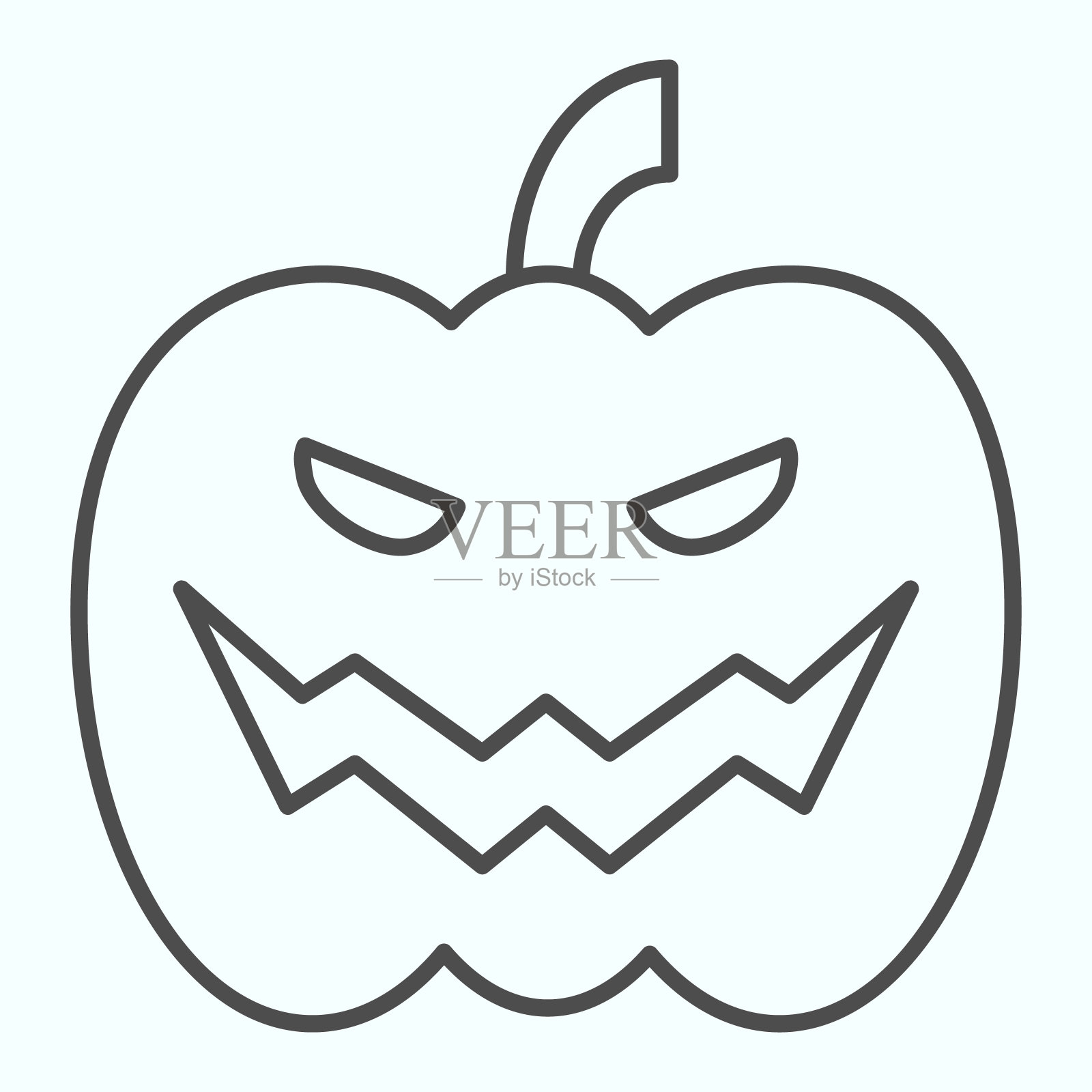 南瓜细线图标。派对庆祝用的蔬菜产品里有张可怕的大脸。万圣节矢量设计概念，轮廓风格的象形图上的白色背景，用于web和应用程序。插画图片素材