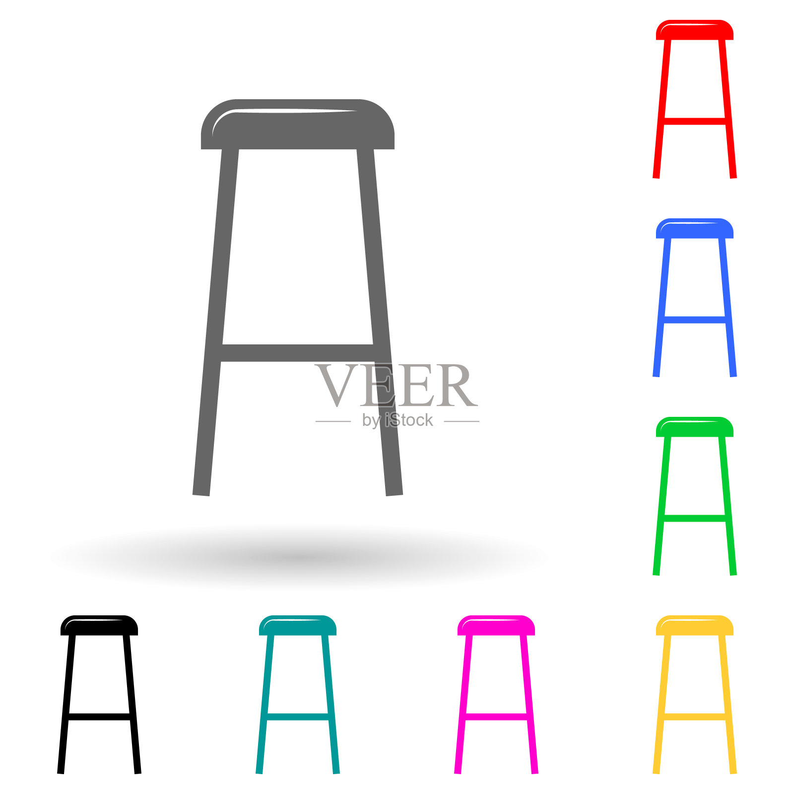 凳子多色风格图标。简单的字形，平面矢量家具图标的用户界面和用户体验，网站或移动应用程序插画图片素材