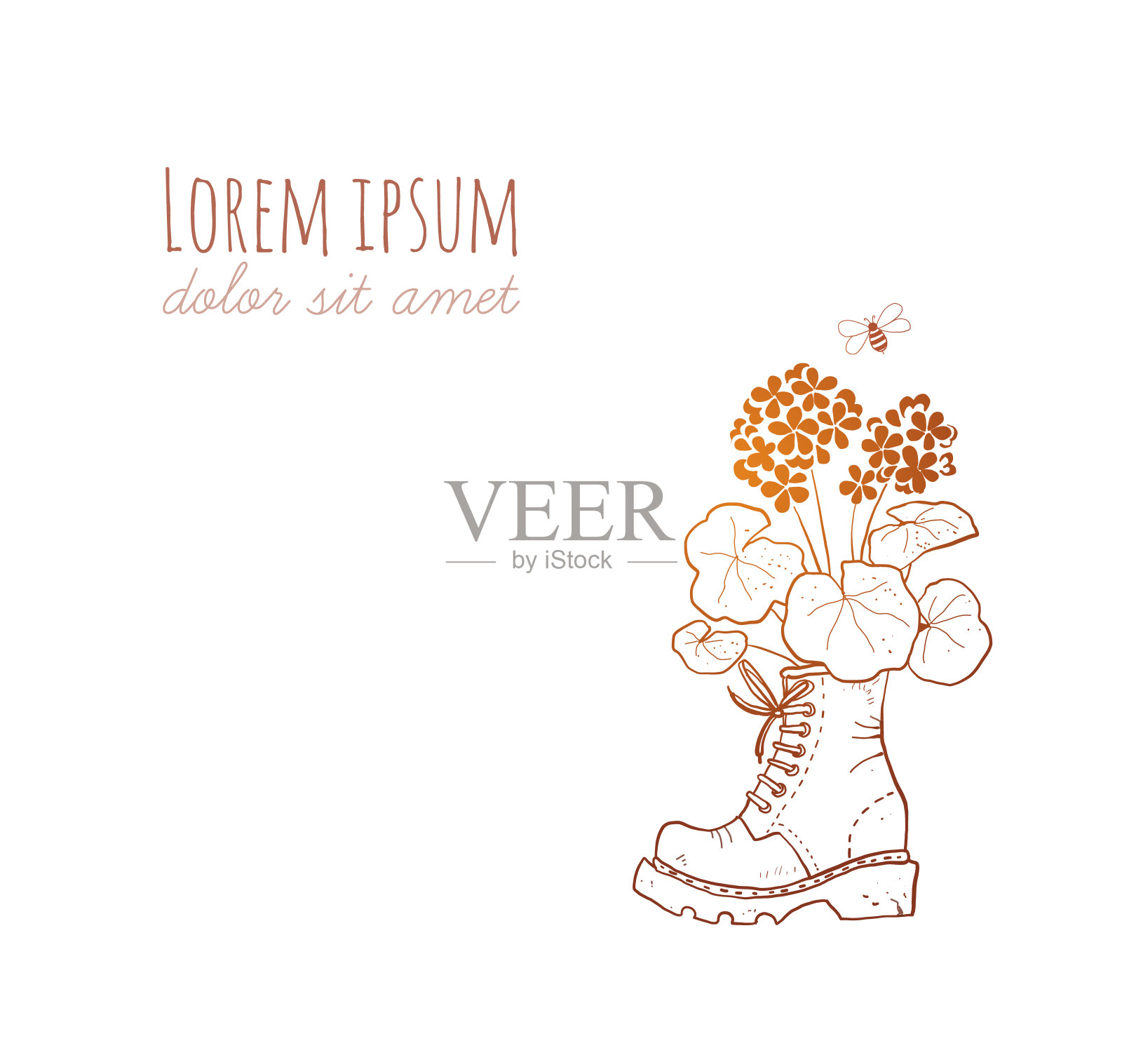 旧靴子里放着天竺葵花，还有一只小蜜蜂。设计模板素材