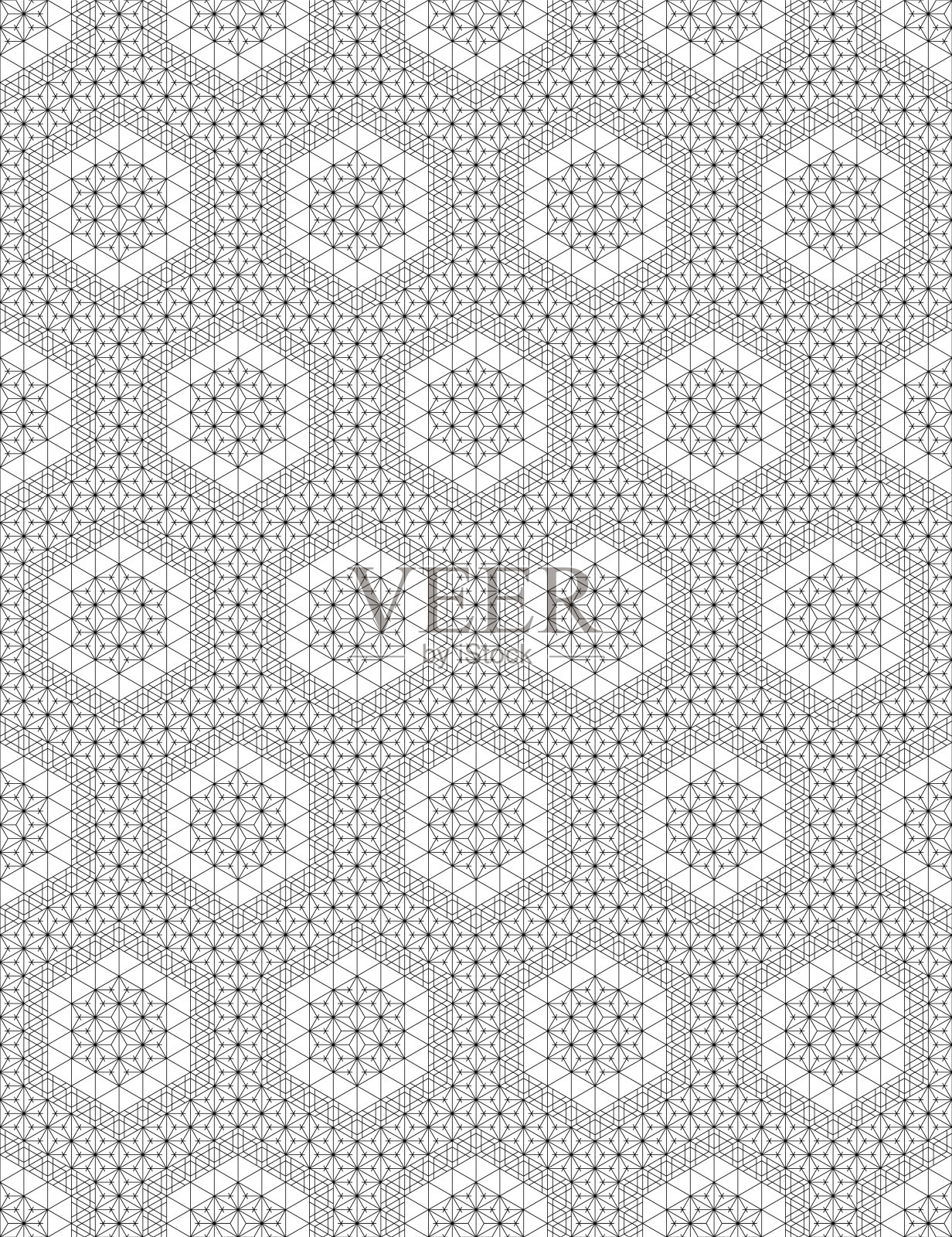 无缝的传统日本几何装饰。黑白。插画图片素材