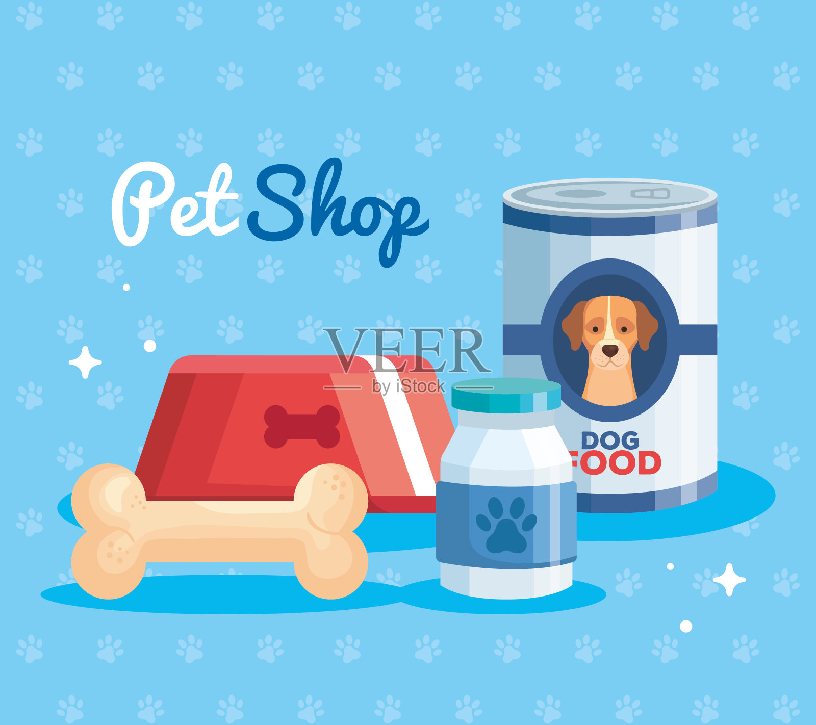 宠物商店设置图标为狗动物插画图片素材