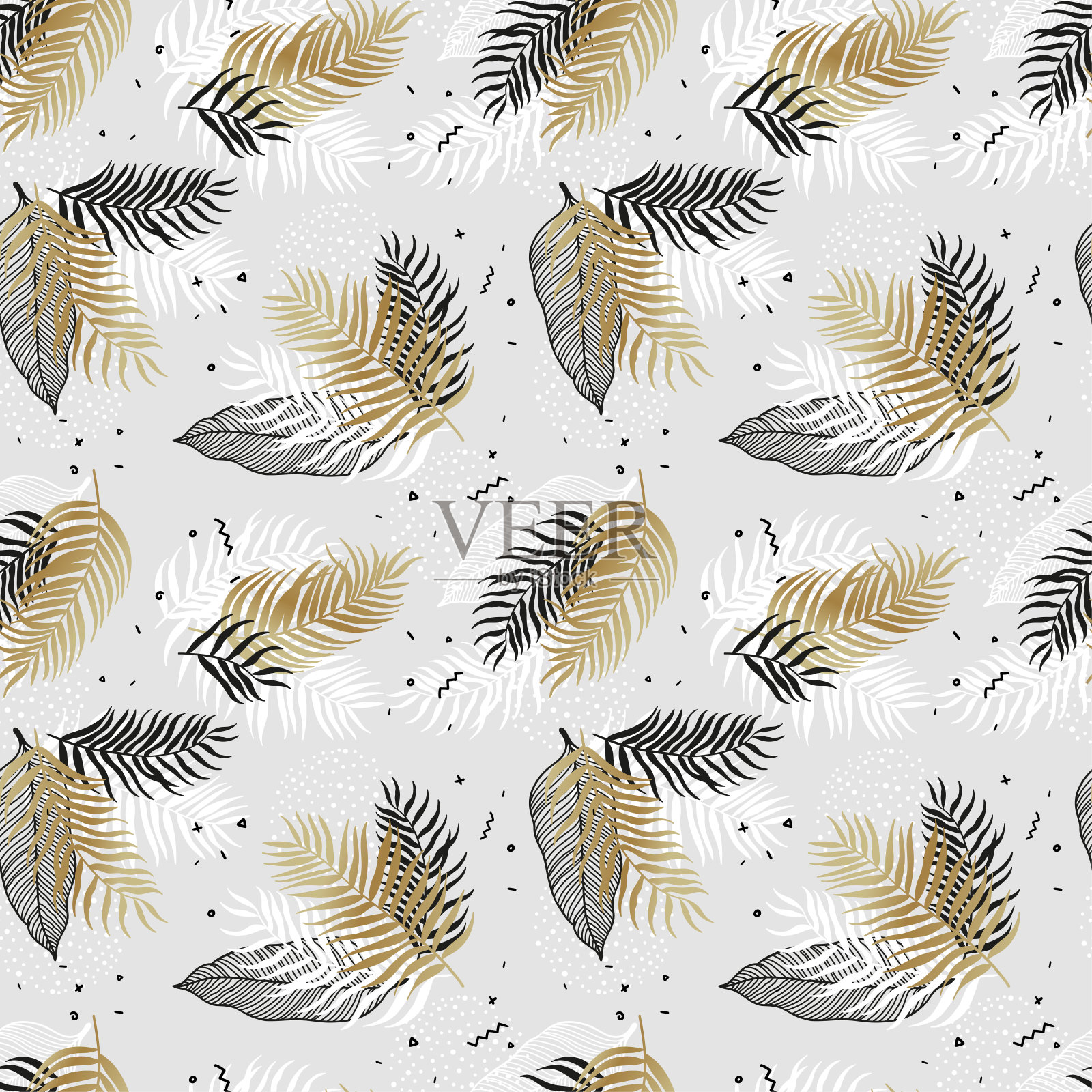 手绘异国情调的叶子无缝图案，夏季背景，伟大的纺织品，横幅，壁纸，包装矢量设计插画图片素材