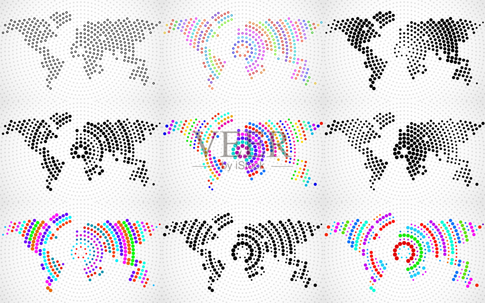 一组具有放射状线的抽象世界映射插画图片素材