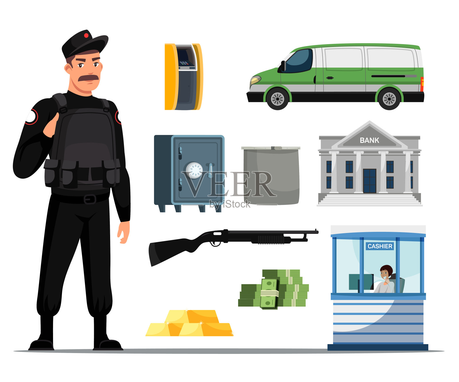 集男人物和银行配件集插画图片素材