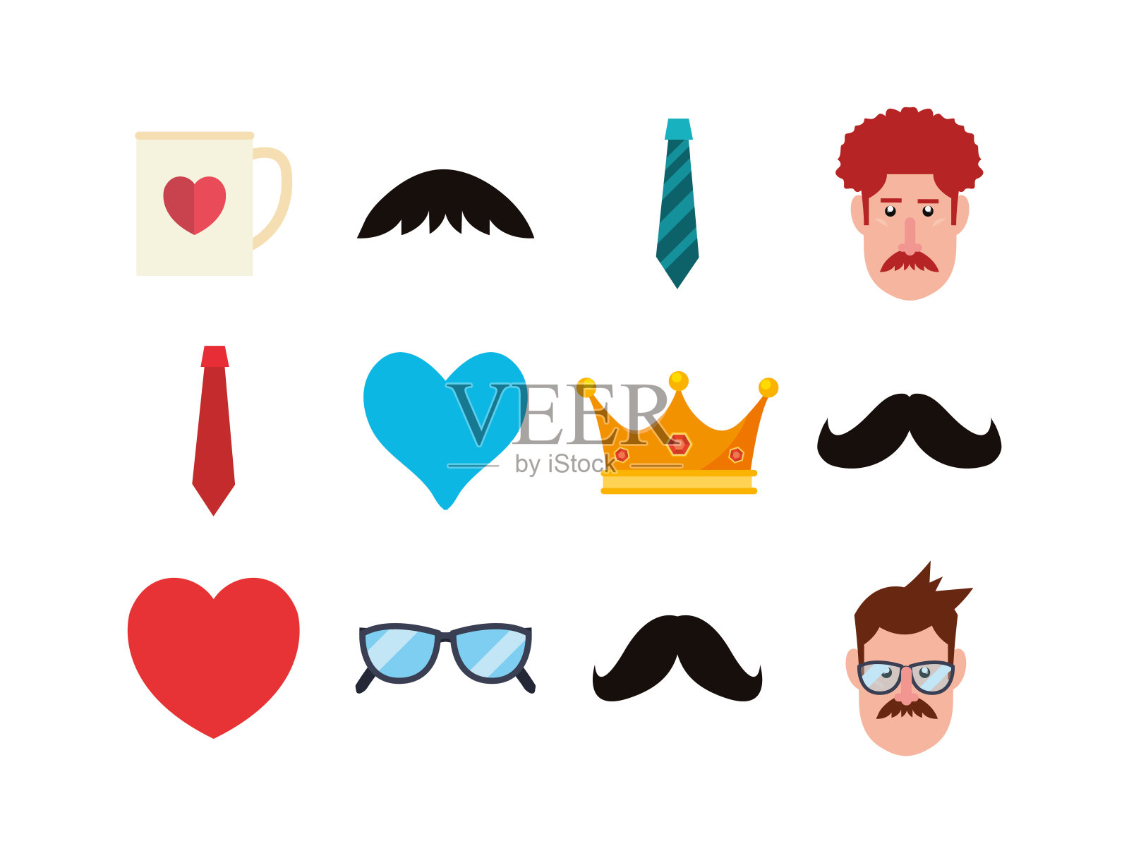 孤立的男人和父亲节图标集矢量设计插画图片素材