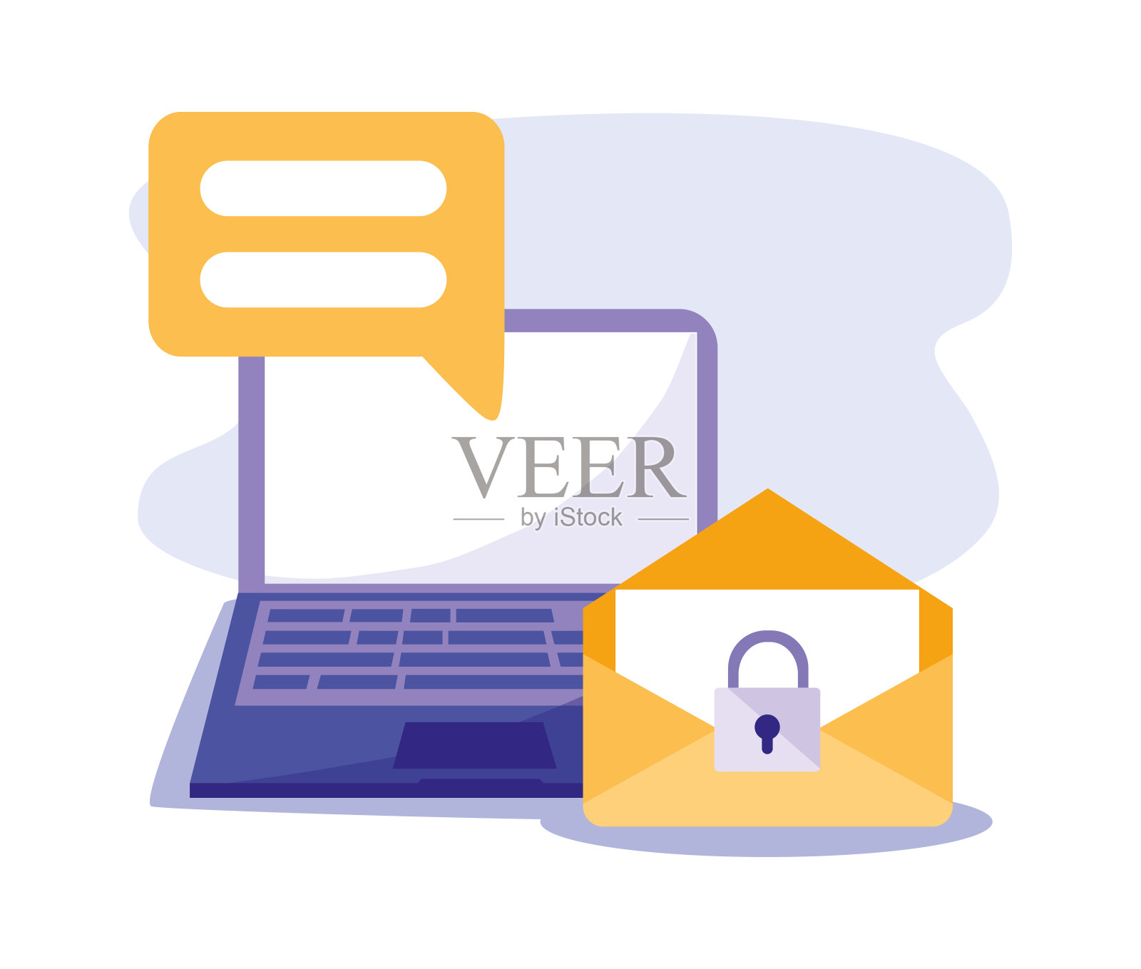 数字笔记本泡沫和挂锁矢量设计插画图片素材