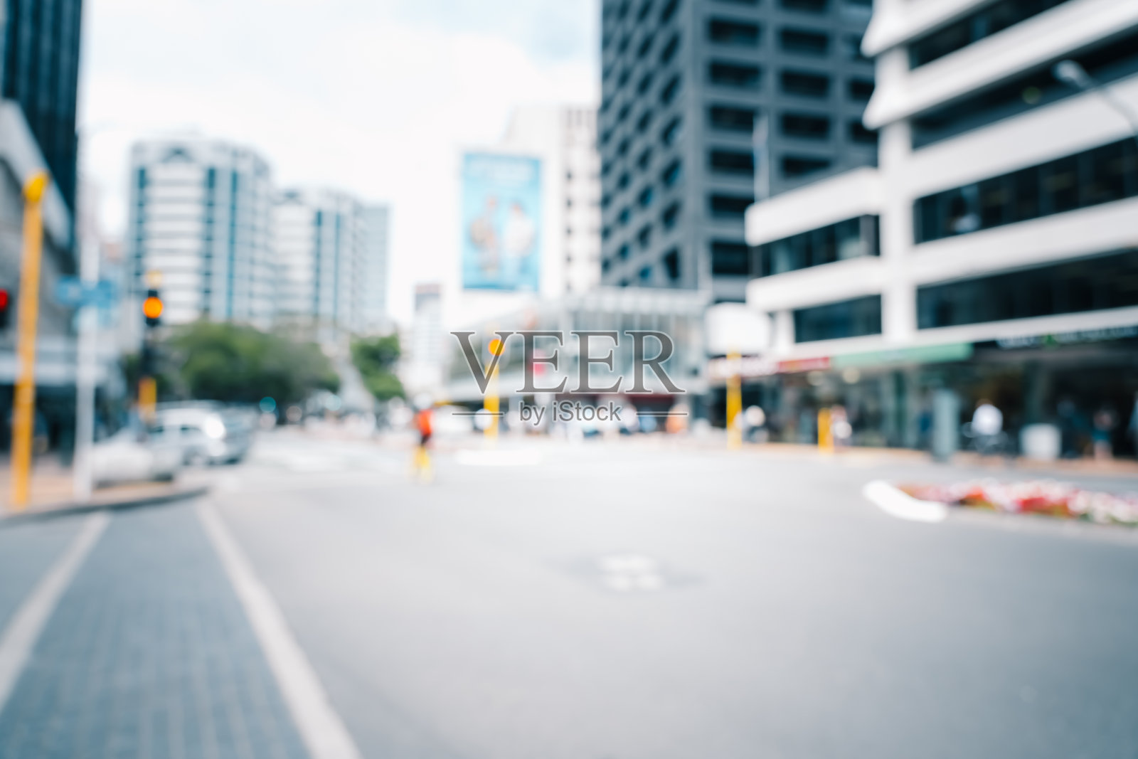 新西兰惠灵顿市中心街景模糊图像。照片摄影图片