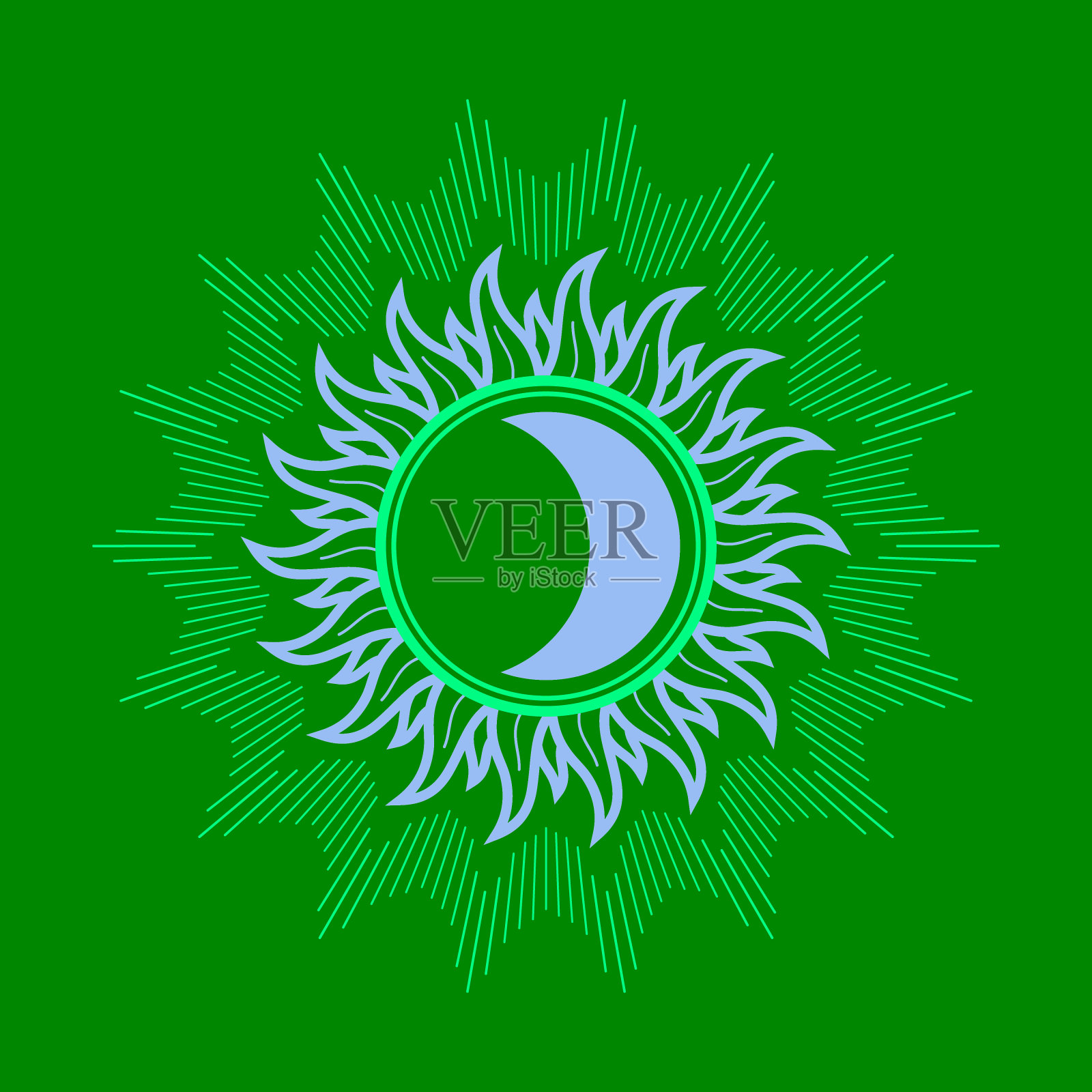 日月星座象征金线黑简约设计复古风格。插画图片素材