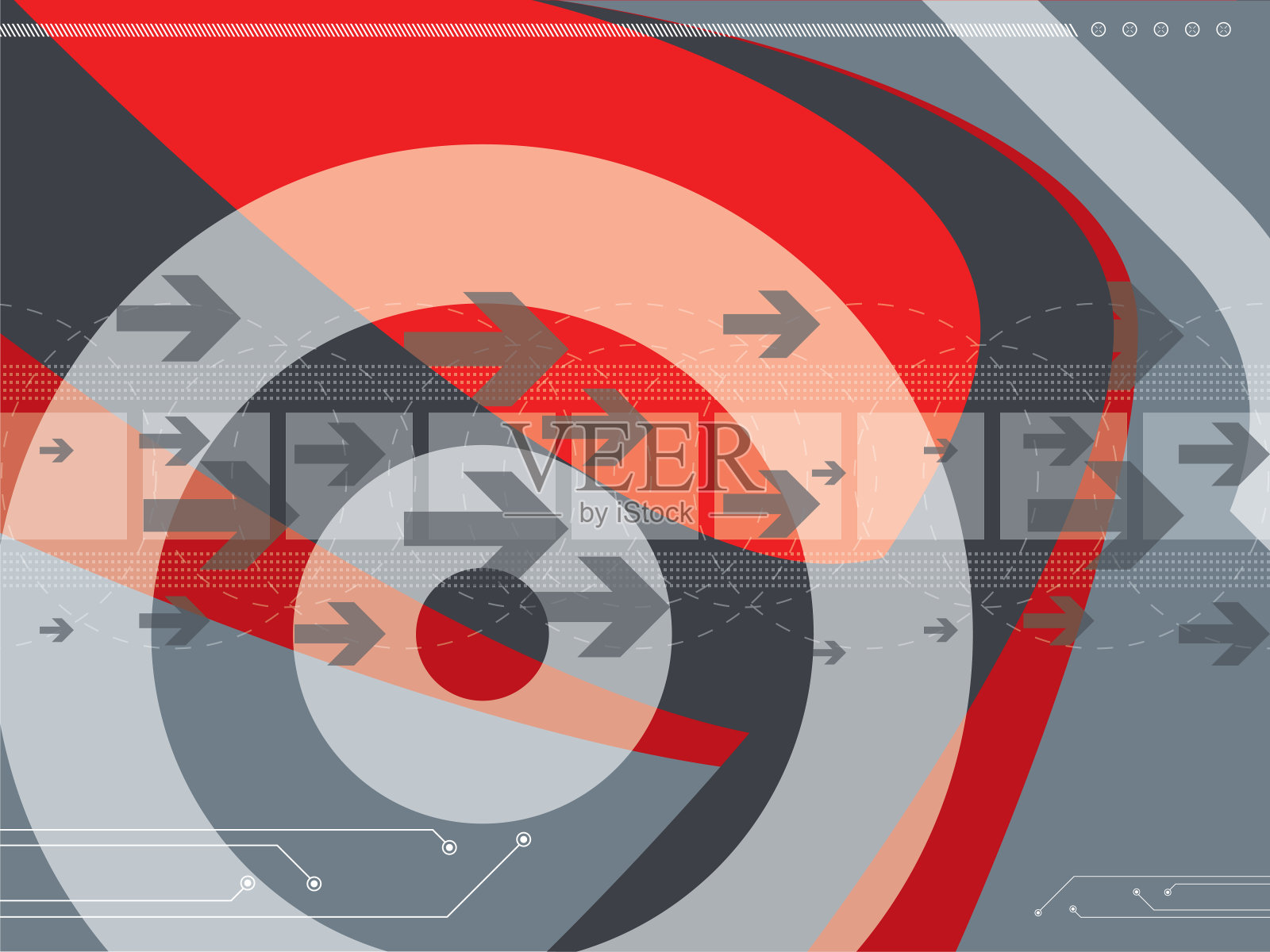 矢量图中的抽象背景，带有圆圈和箭头，波浪中的平行线。插画图片素材