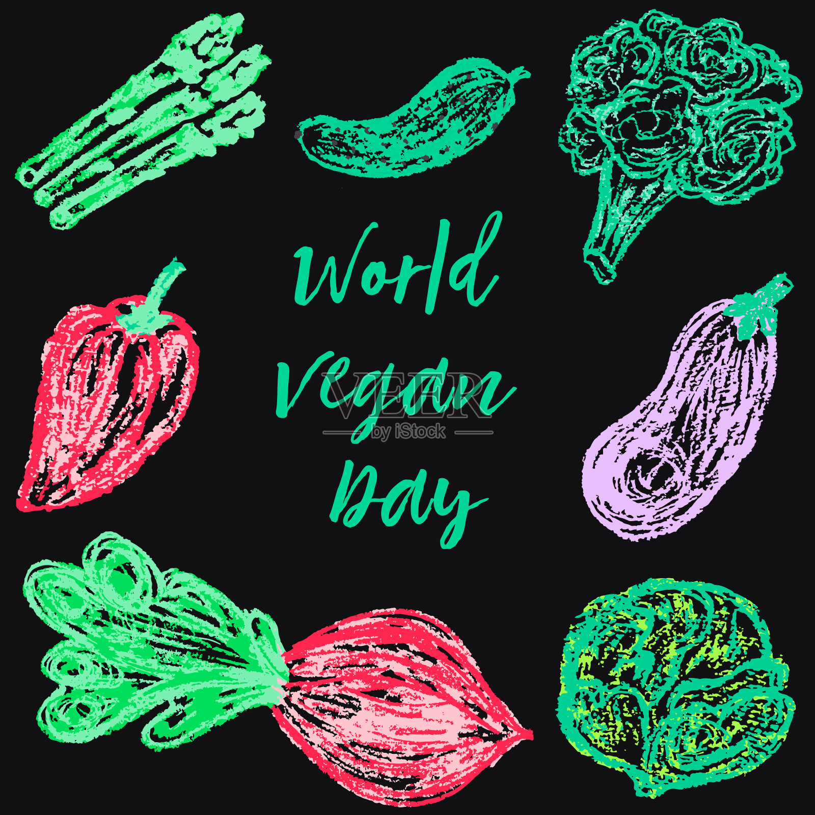 孩子画画。世界素食日插画图片素材