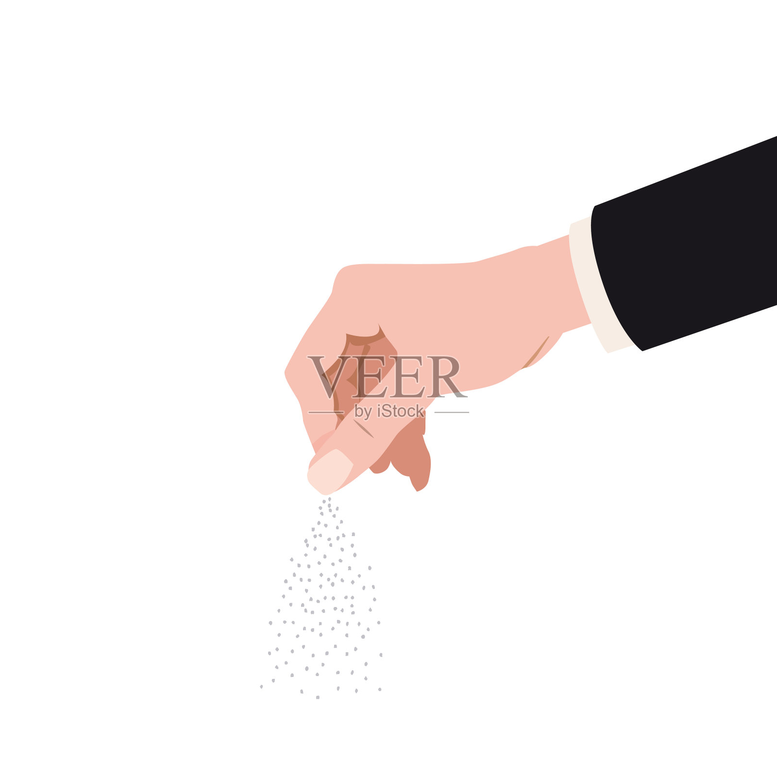 人工盐，盐，香料。烹饪手势洒矢量孤立卡通风格插图设计元素图片