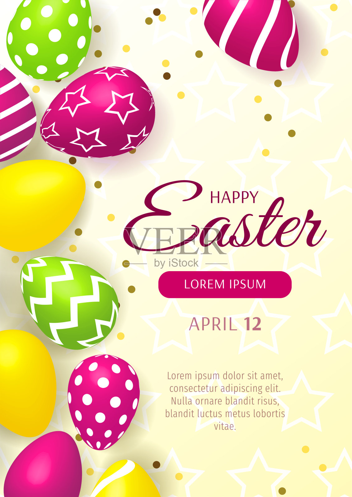 复活节快乐的旗帜与彩色装饰蛋。设计模板素材