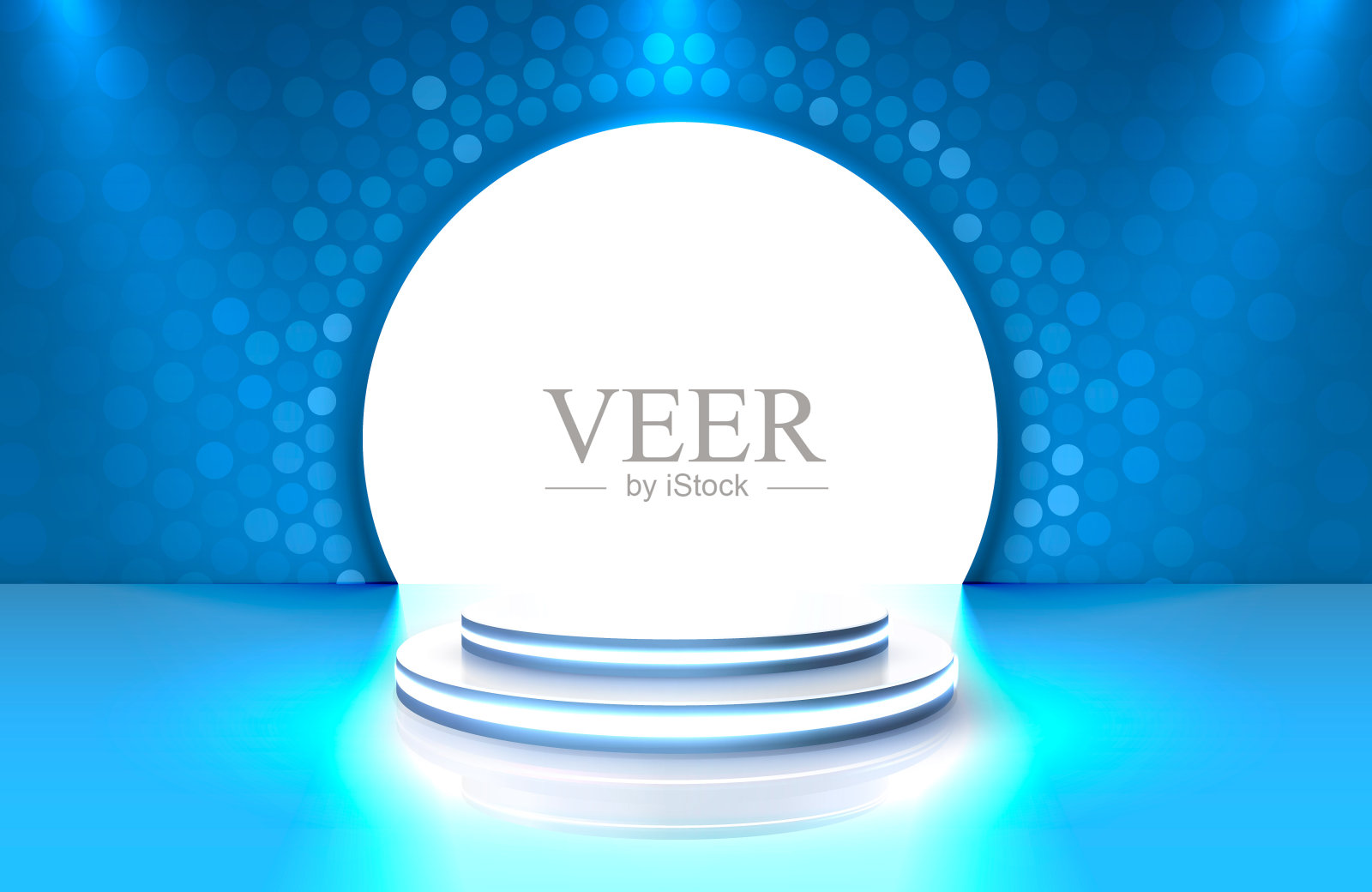 舞台灯光，舞台领奖台场景，以蓝色背景为颁奖典礼。插画图片素材