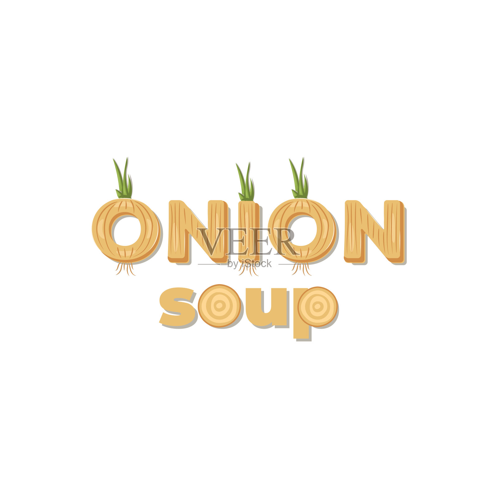 洋葱汤-刻字标签设计。矢量插图。插画图片素材