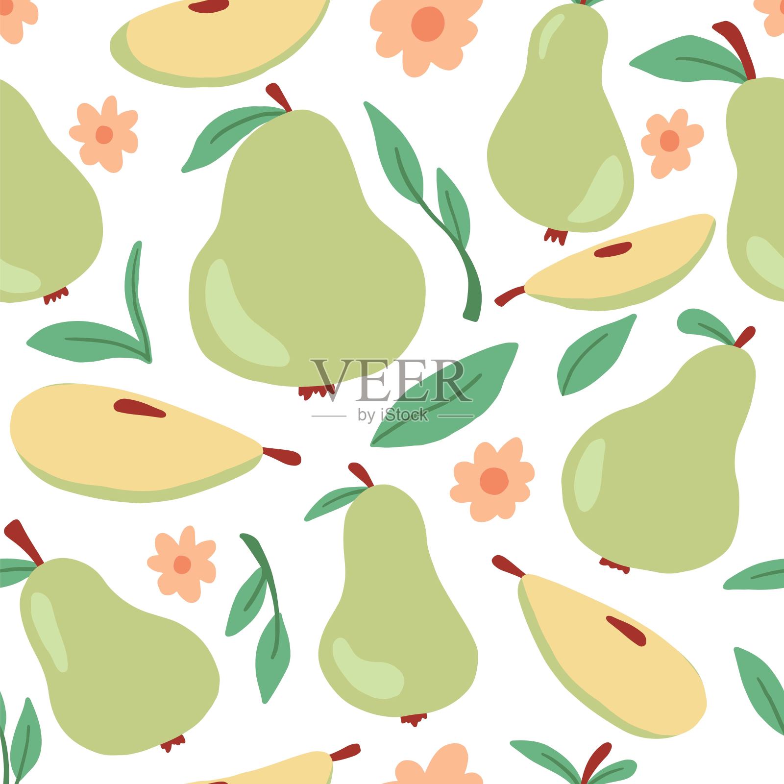 卡通风格的绿梨无缝图案。矢量图插画图片素材