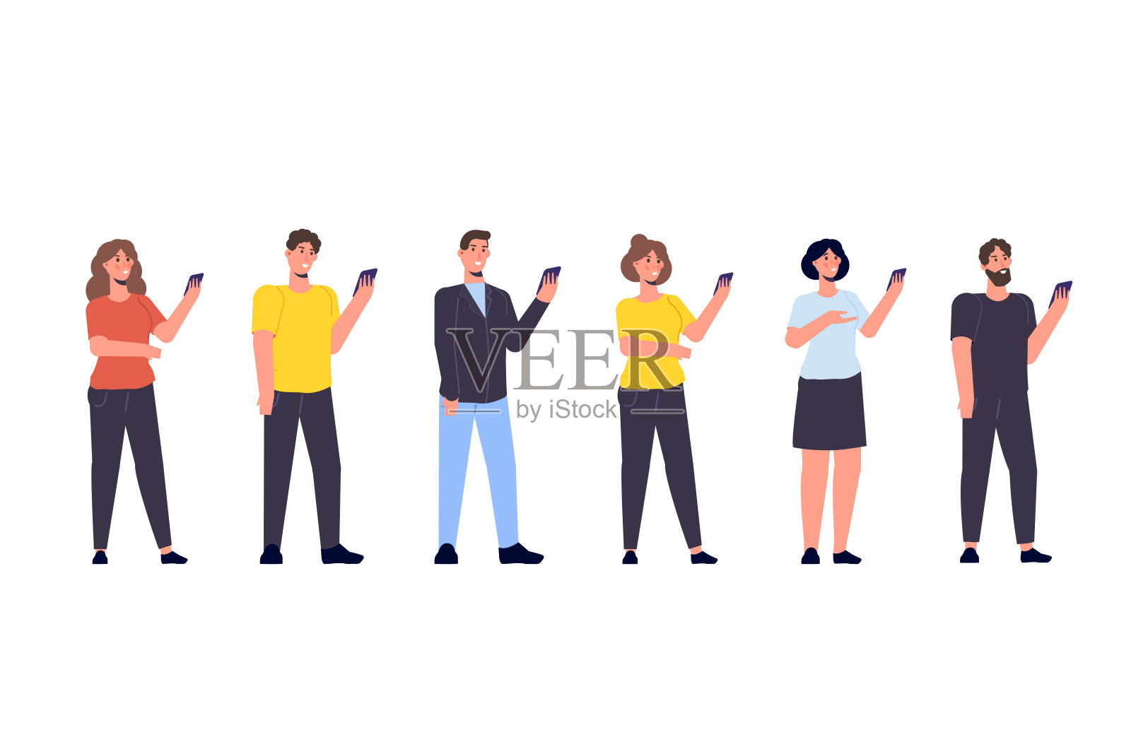 不同焦点群体的概念。手里拿着智能手机的人。矢量图插画图片素材