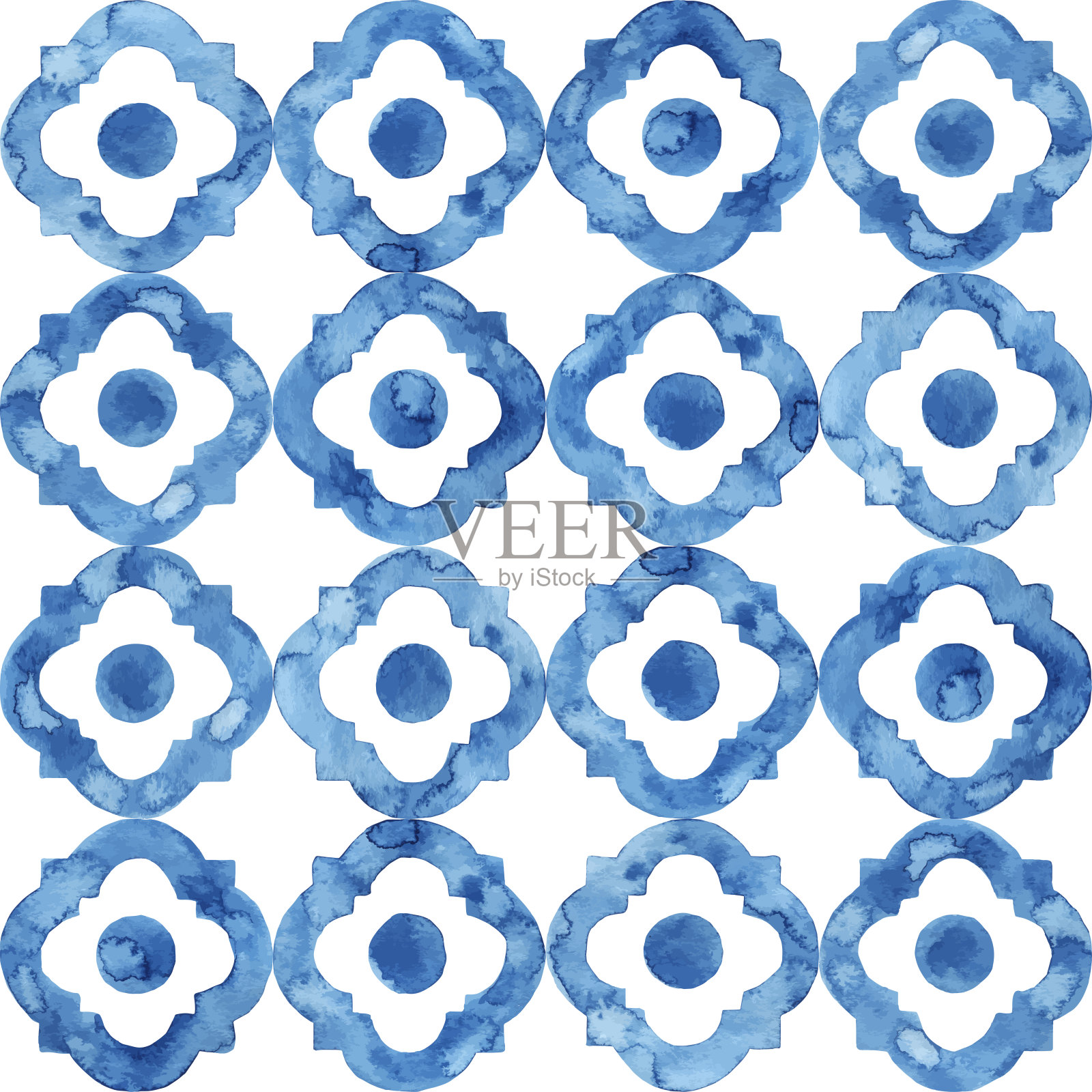 无缝白蓝水彩图案。设计元素图片