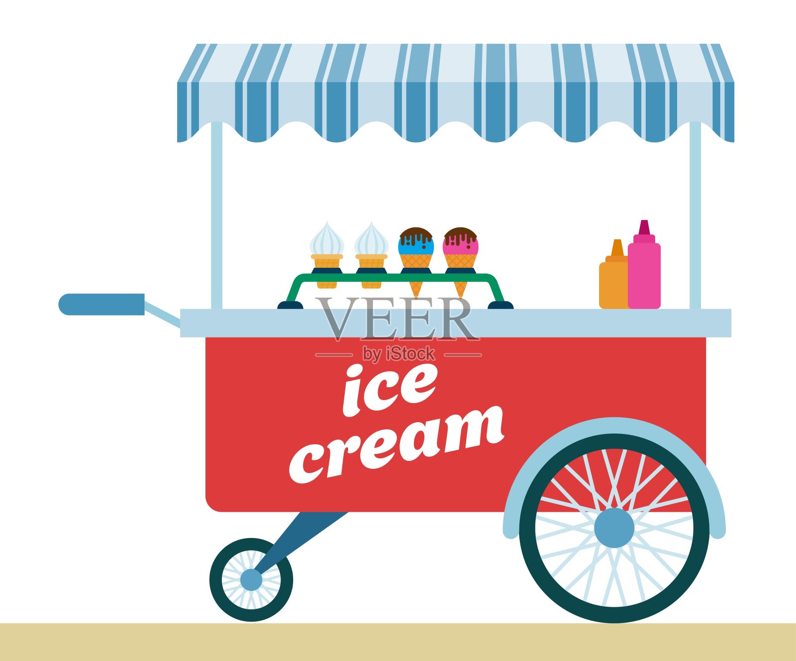 冰淇淋小车矢量图标平坦孤立插画图片素材