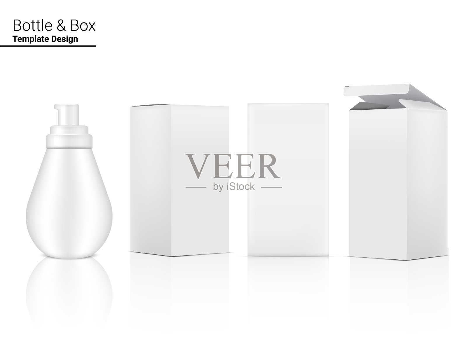 喷雾泵瓶模拟逼真的化妆品和盒子护肤产品在白色背景插图。医疗保健和医疗概念设计。插画图片素材