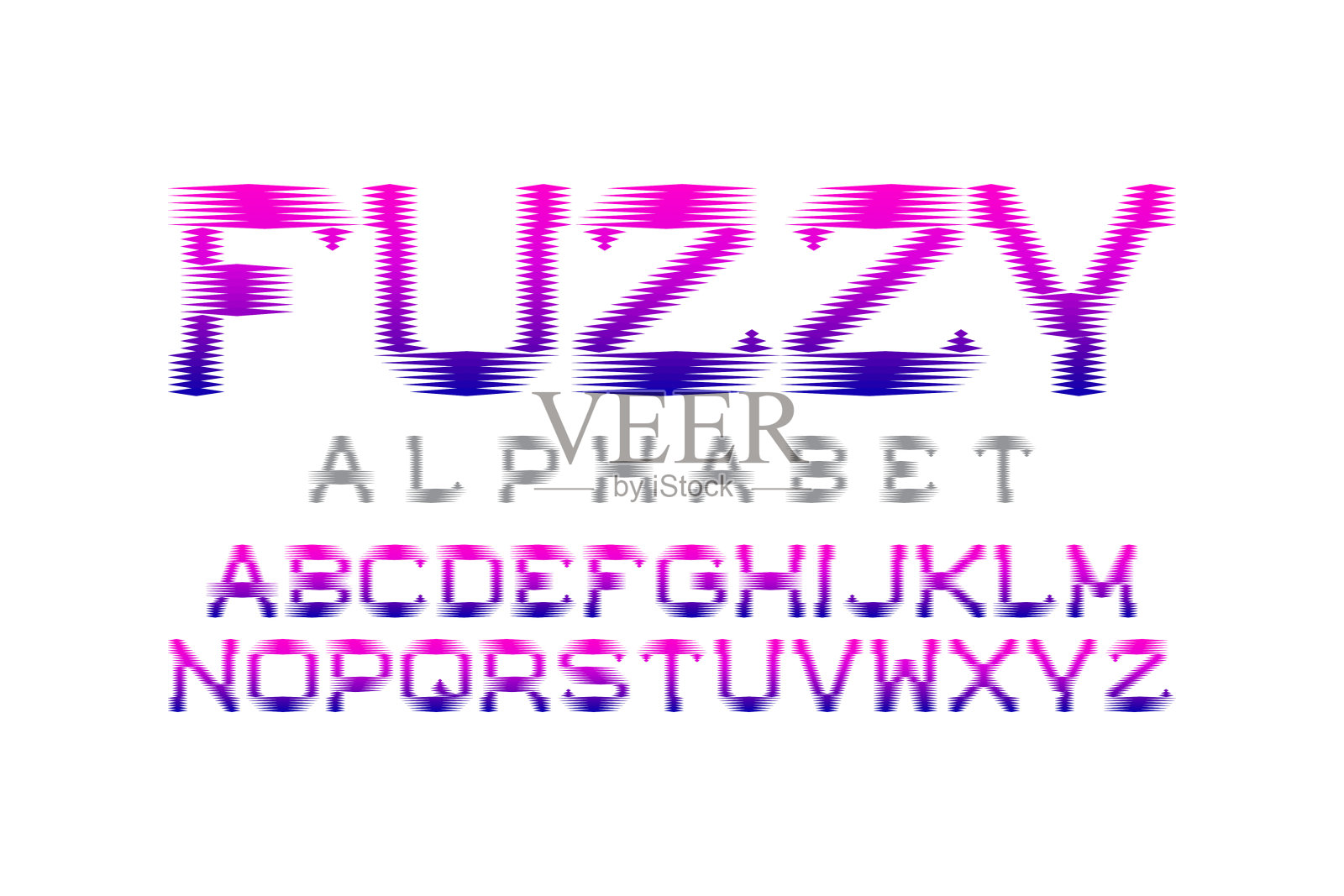 模糊的字母表。粉红蓝色渐变字体。孤立的英文字母。插画图片素材