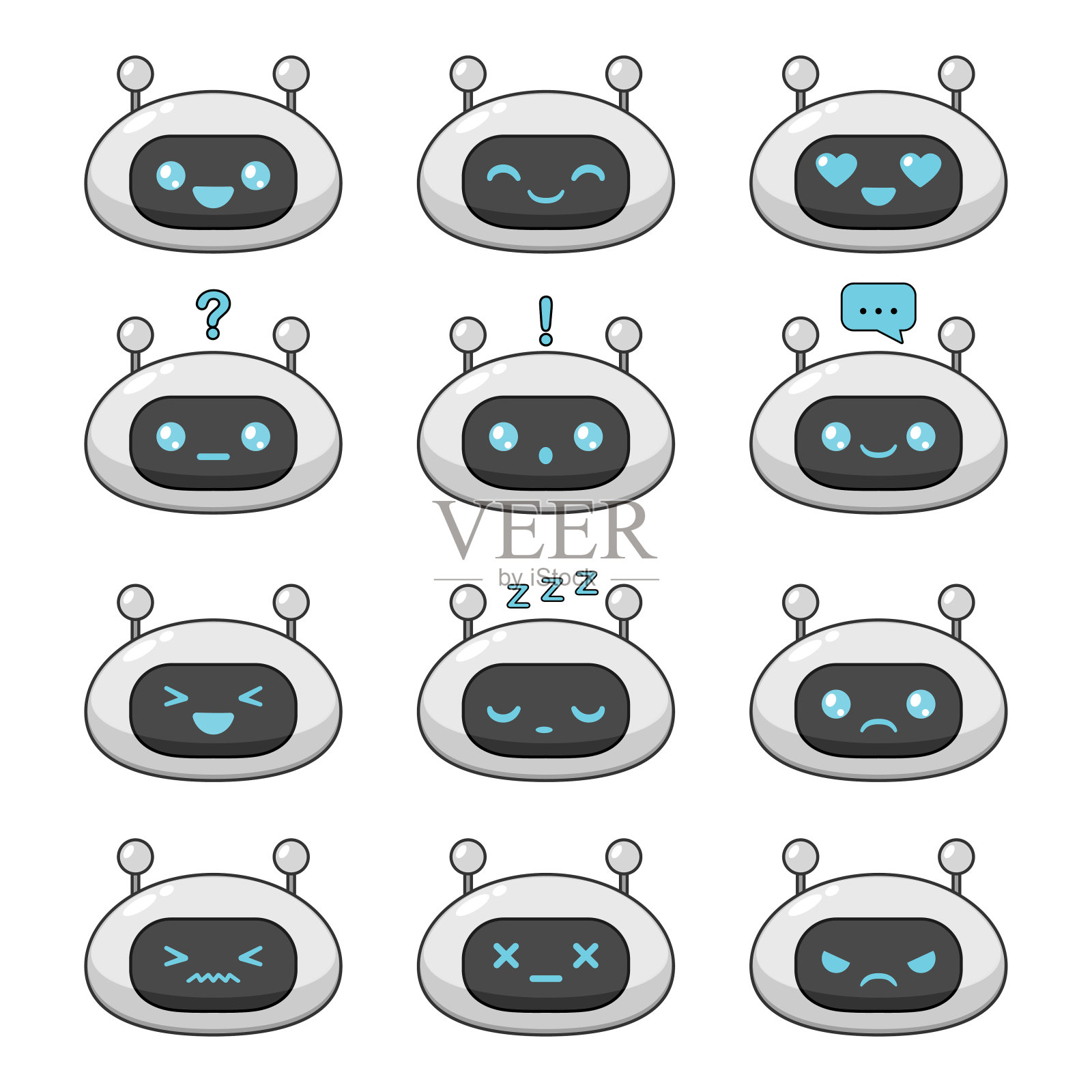 可爱的卡通机器人表情包插画图片素材