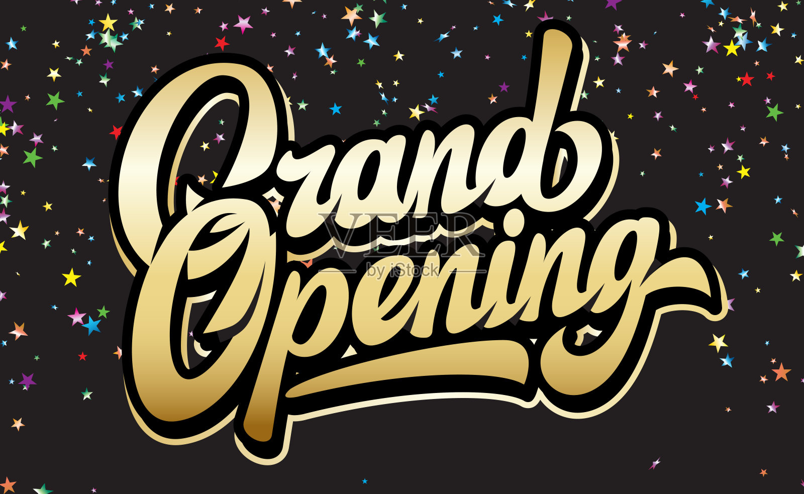 矢量模板与书法题词盛大开幕上的黑星背景插画图片素材