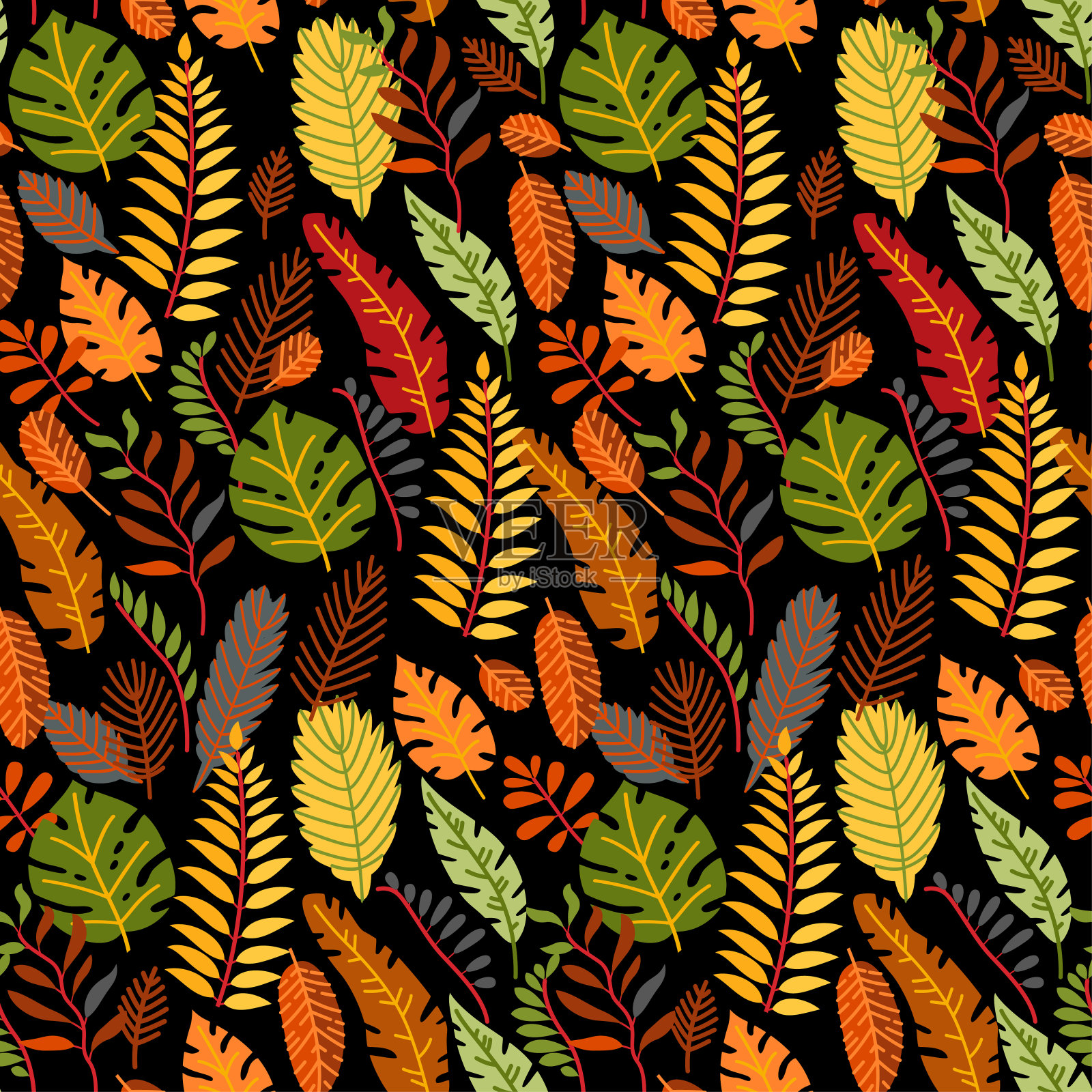 有落叶的花的无缝图案。插画图片素材