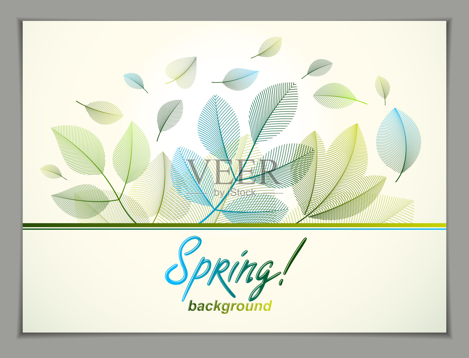 春季横横幅设计，矢量绿色和新鲜的叶子花美丽的背景，春季销售，广告海报，宣传册或传单设计。时尚优雅的植物绘图，环境。插画图片素材