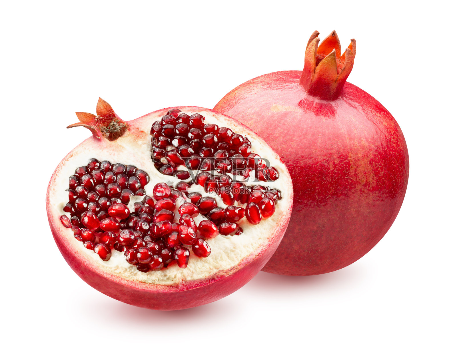 一半石榴孤立在白色背景上的石榴照片摄影图片