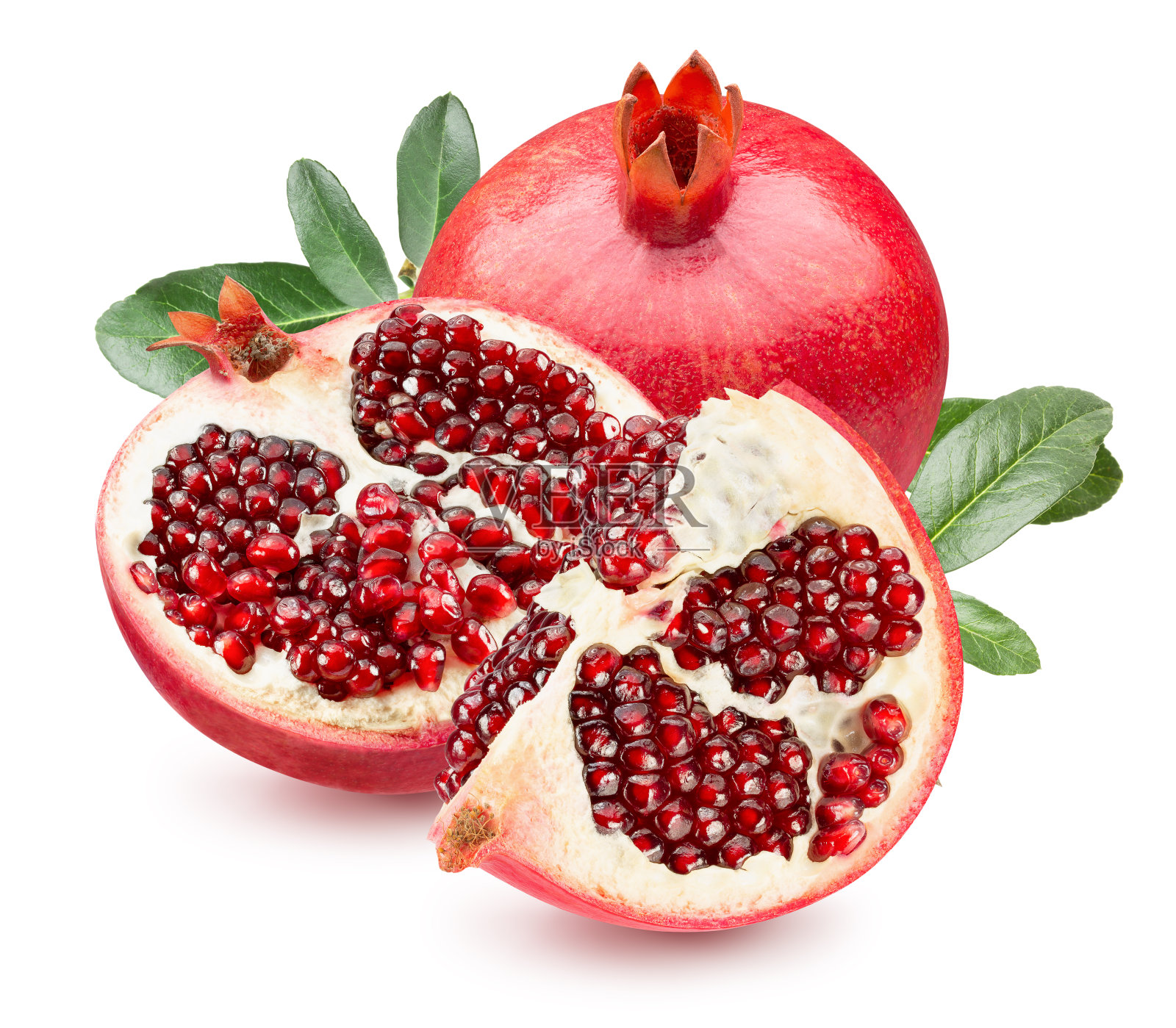 叶子孤立在白色背景上的石榴照片摄影图片