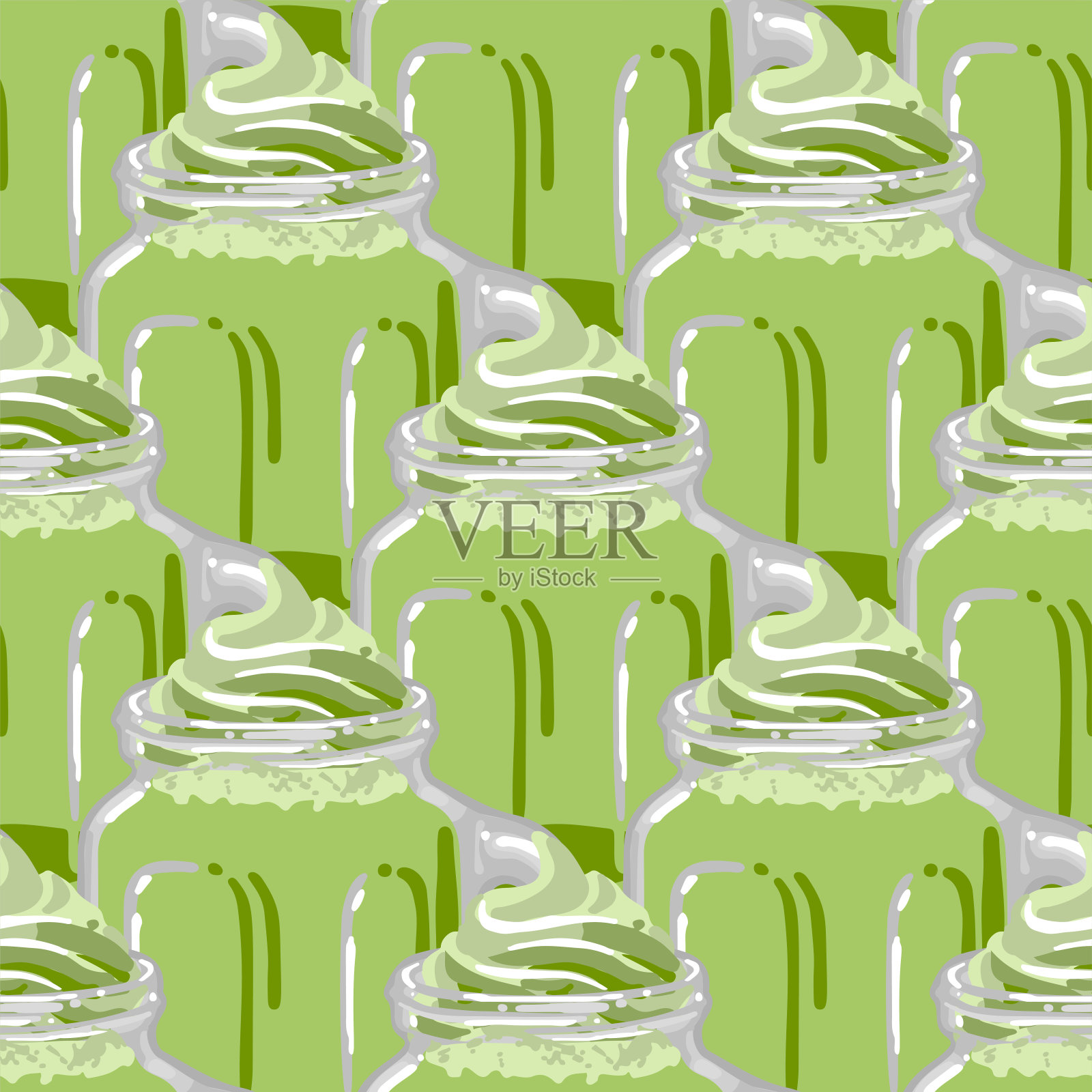 方形杯的抹茶奶昔、咖啡或茶，上面加生奶油插画图片素材