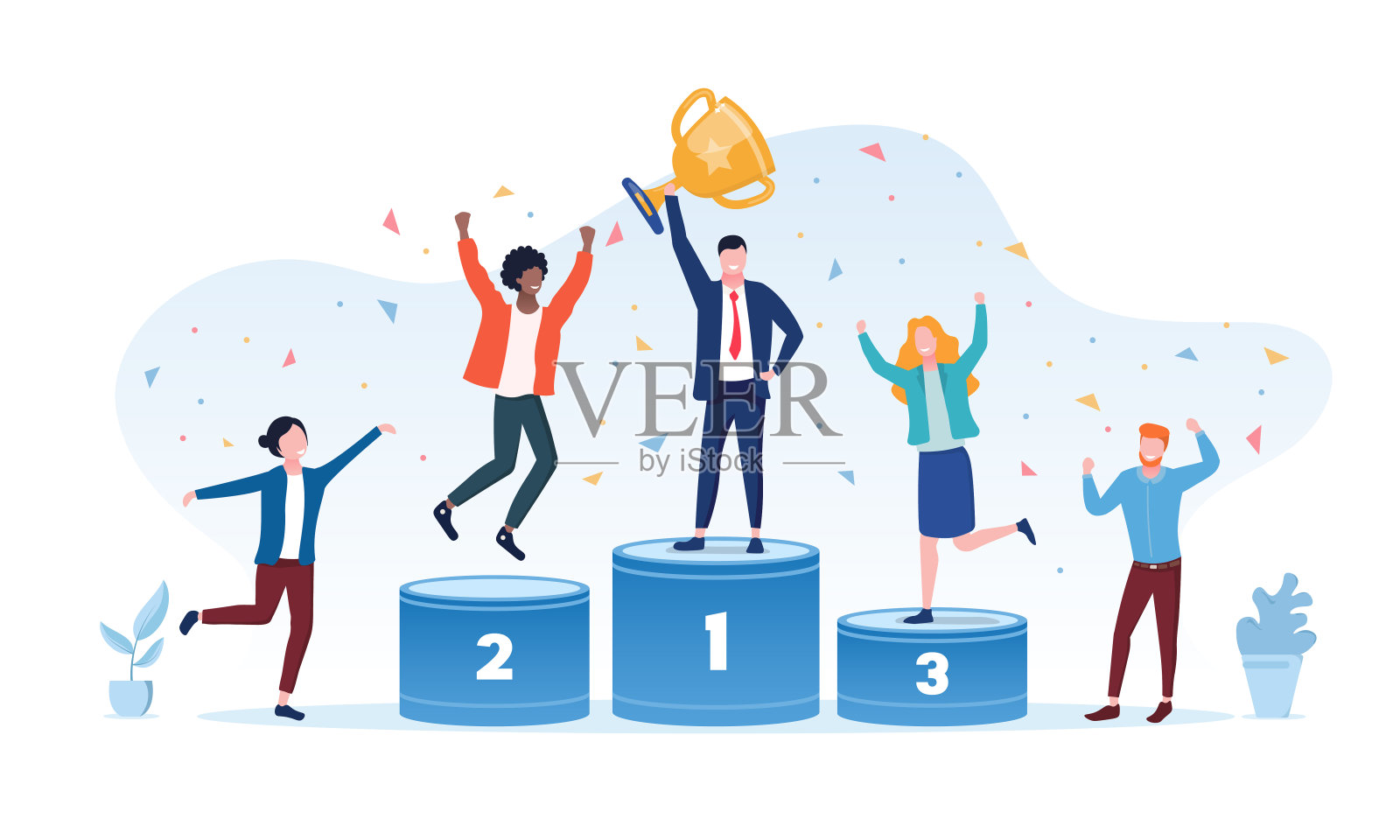 胜利理念是胜者手持金杯插画图片素材