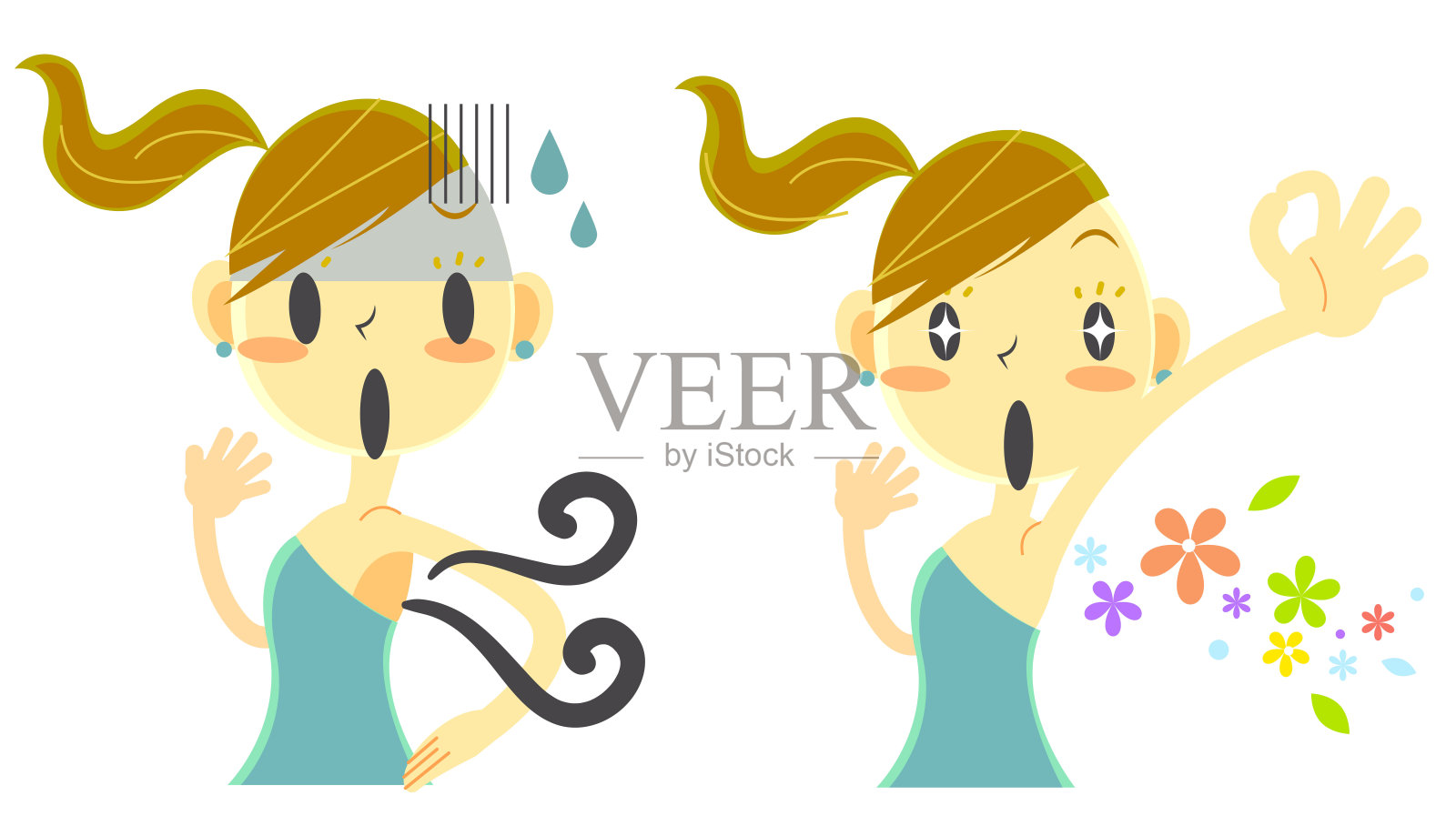 可爱的女孩护肤麻烦插画图片素材