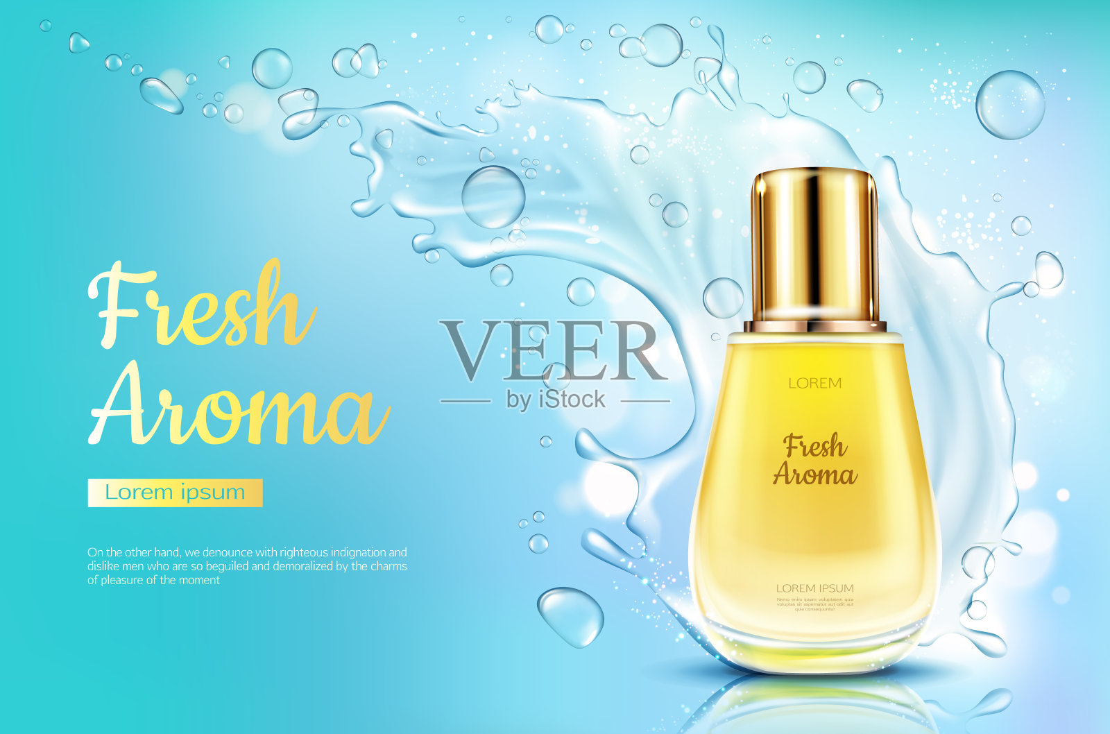 香水在玻璃瓶中清香扑鼻，水飞溅设计模板素材