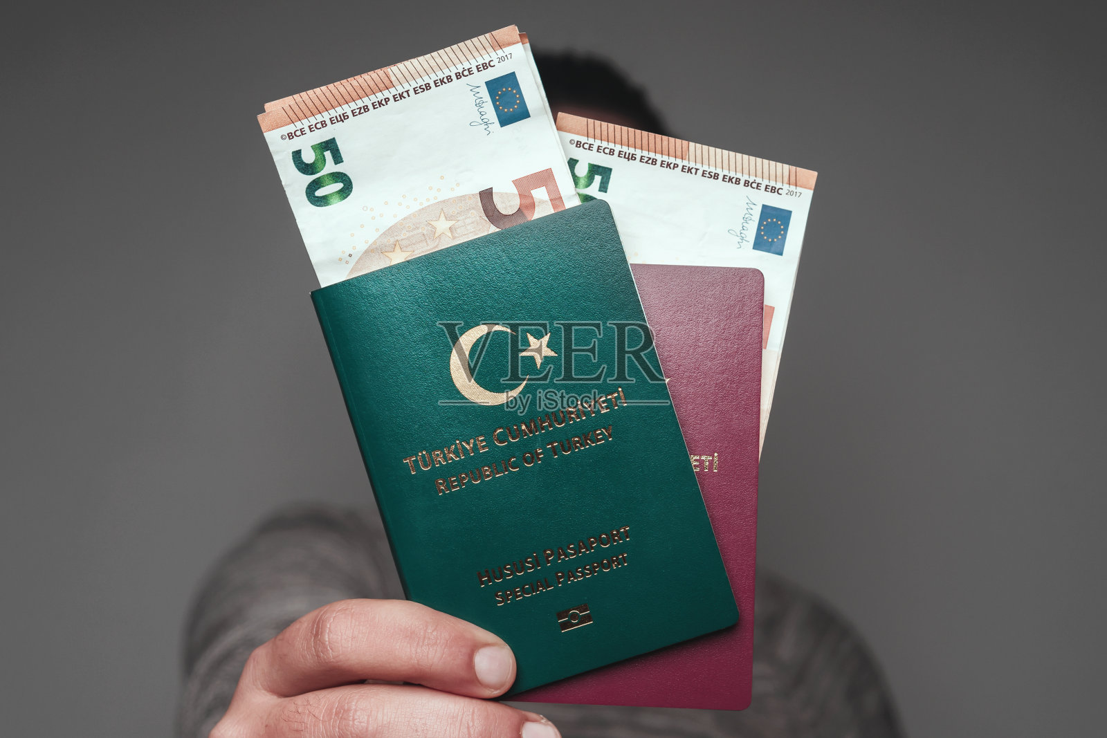 土耳其特别护照和钞票照片摄影图片