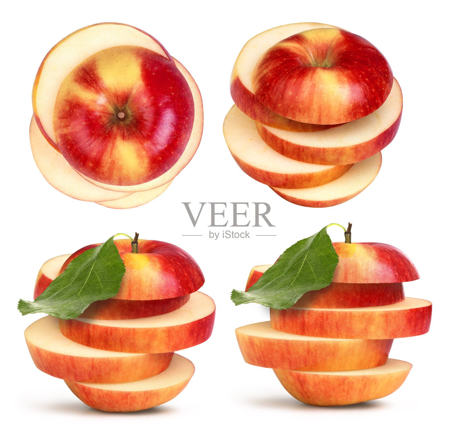 白色背景上的一组红苹果照片摄影图片