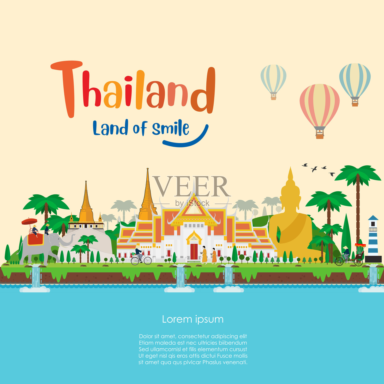 热带岛屿。欢迎来到泰国的文化和地标插画图片素材