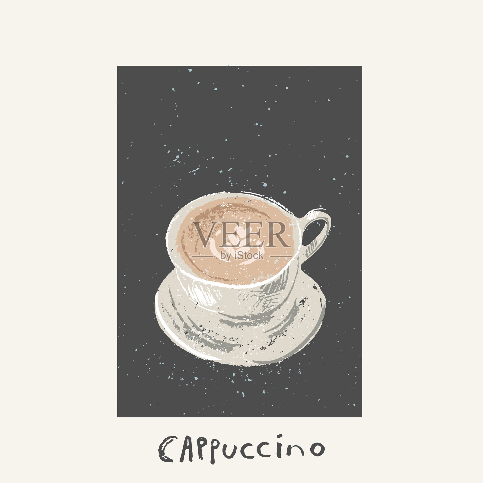 手绘卡布奇诺咖啡杯与碟素描插画图片素材