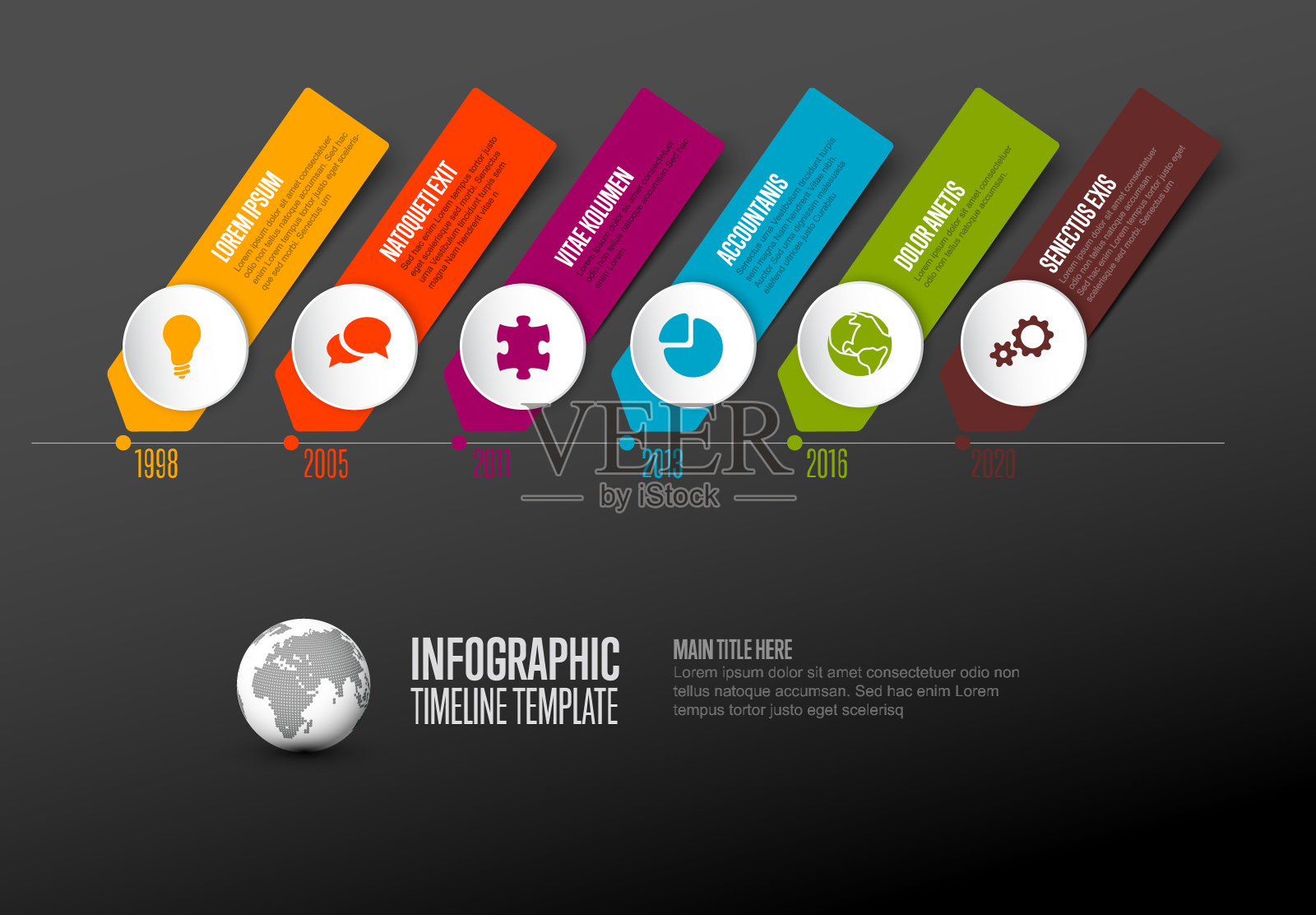 简单的时间线模板与图标-黑暗版本插画图片素材