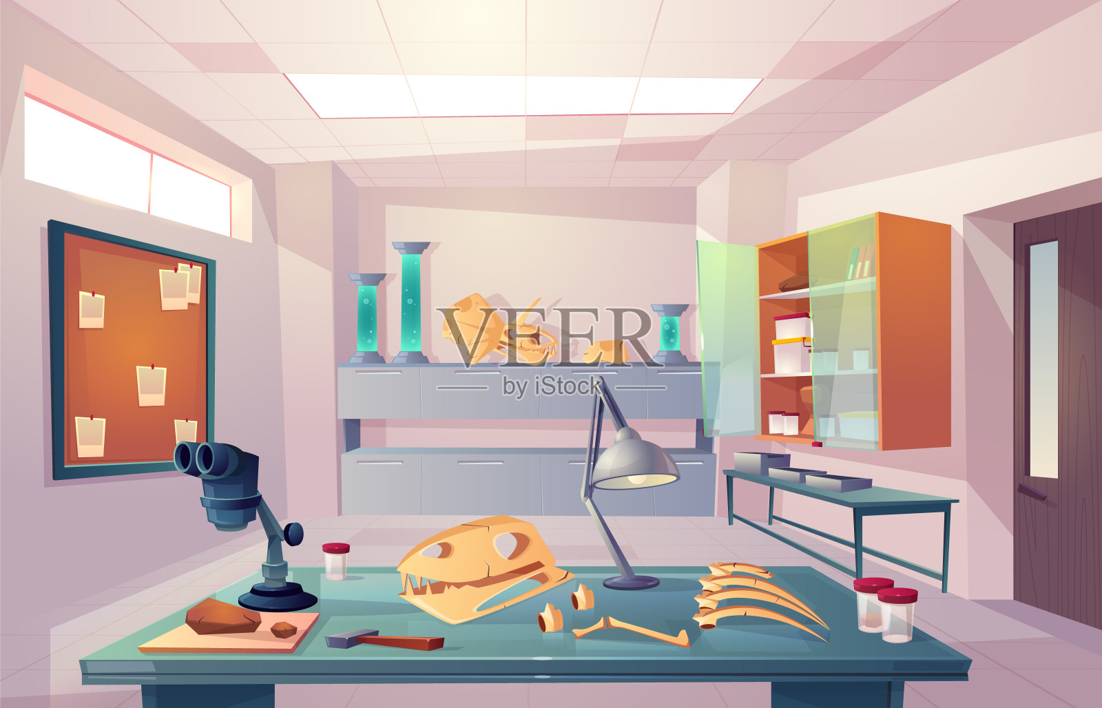 古生物学，大学遗传学实验室卡通载体插画图片素材