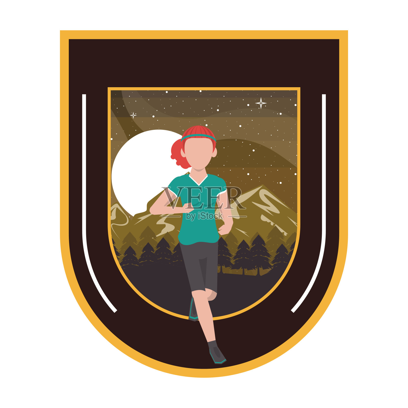 年轻女子晚上在野外奔跑插画图片素材